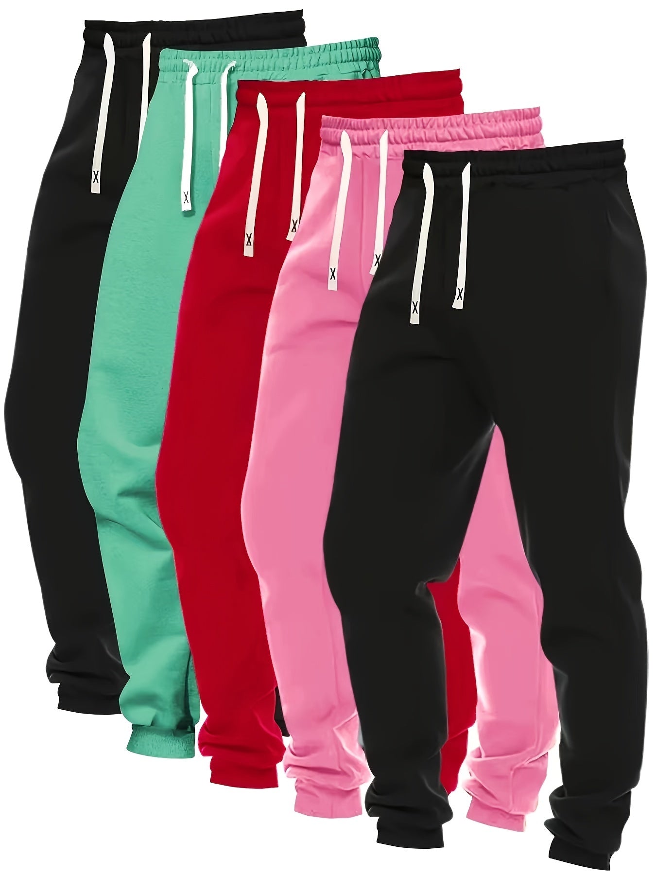 Women's 5pcs Casual Joggers with Pockets - Drawstring, Stretchy Polyester Blend, Perfect for Running & Outdoor Activities