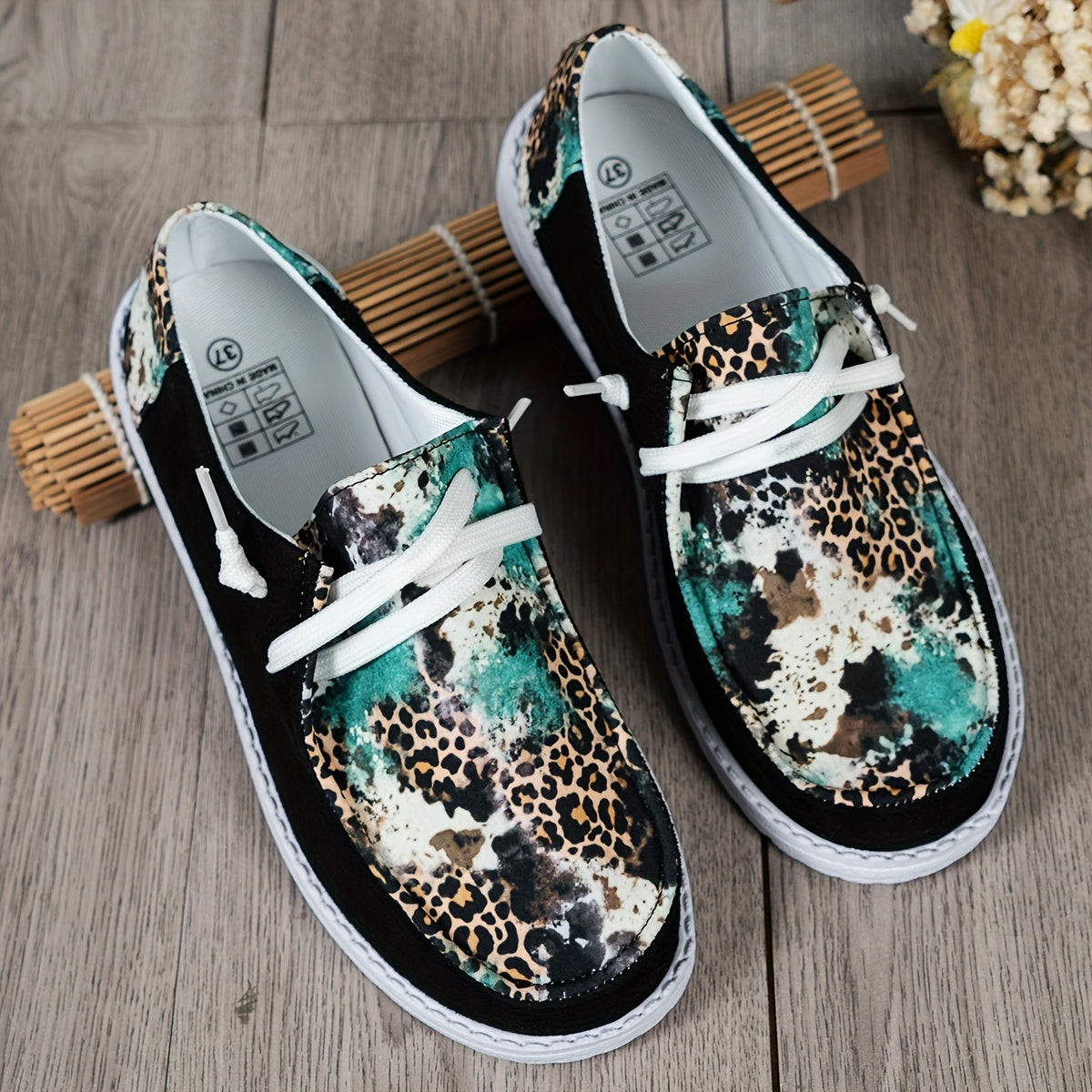 Color Blocking Leopard & Floral Pattern Flat Shoes, Women's Fashion Slip On Casual Shoes, Lightweight Soft And Comfortable Walking Shoes, Breathable Sport Running Shoes