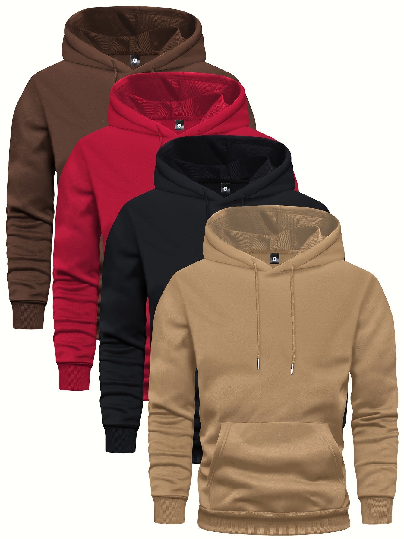 4 Pcs Men's Solid Hoodie With Kangaroo Pocket, Casual Long Sleeve Hooded Sweatshirt For Outdoor