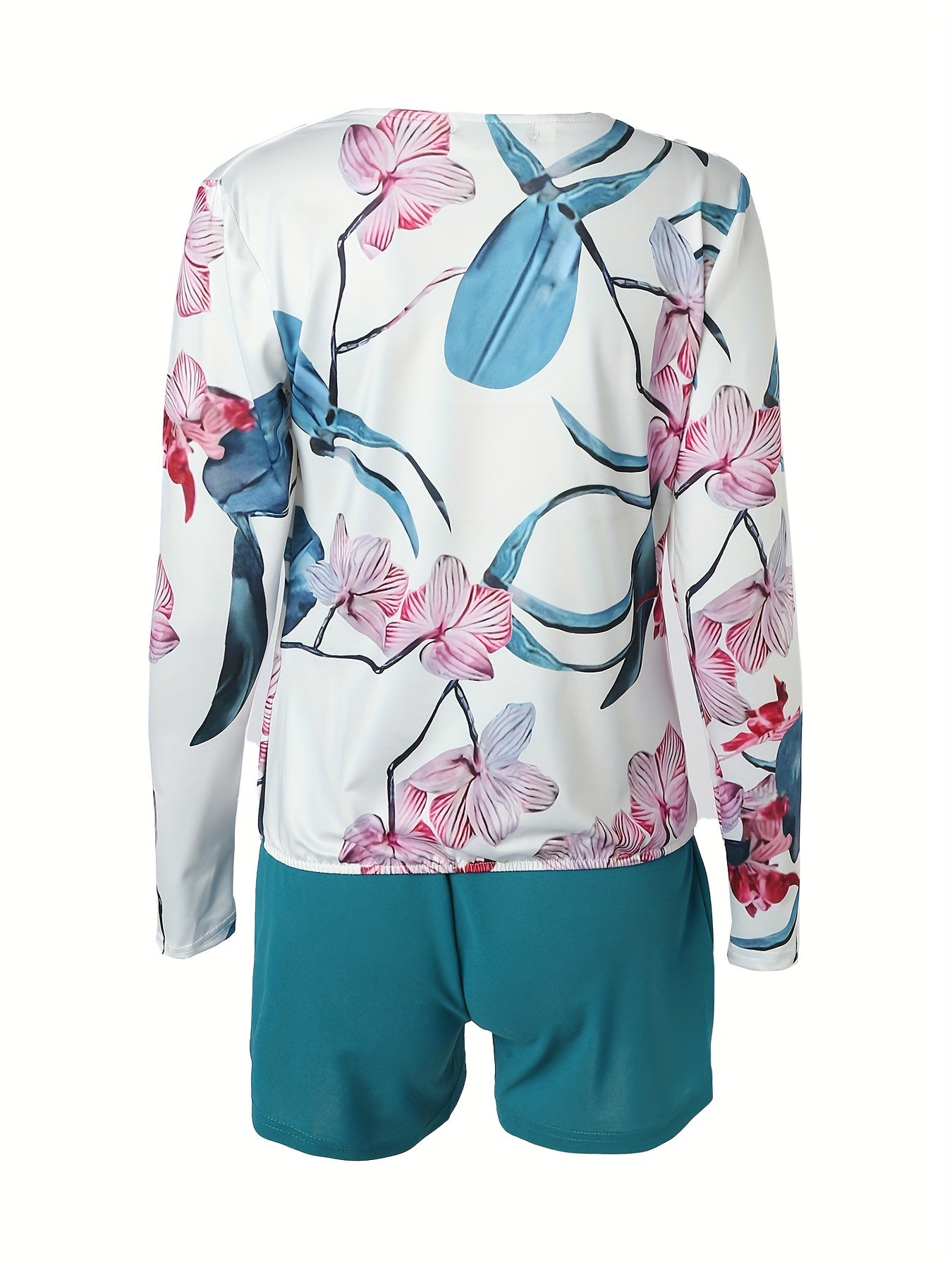 Chic Floral Top & High-Waisted Shorts Set - Breezy Wrap-Style Blouse - Tailored for Summer Evenings