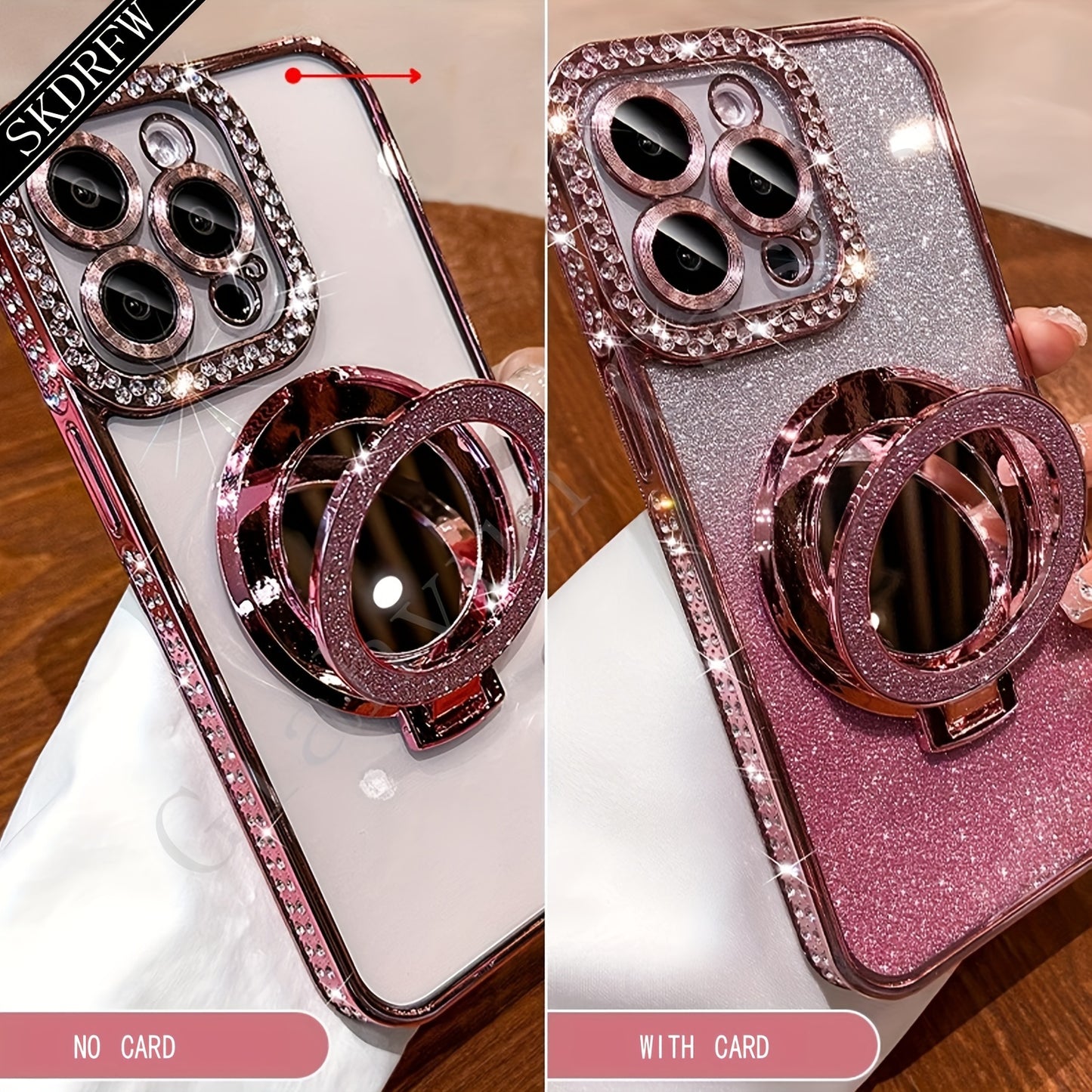 New Luxury High-Grade Glitter Double Row Diamond Mirror Magnetic Bracket All-Inclusive Lens Mobile Phone Case Suitable for Apple for Iphone 16 15 14 13 12 11 Pro Max / Niche Transparent Anti-Fall Soft Glue Protective Back Cov