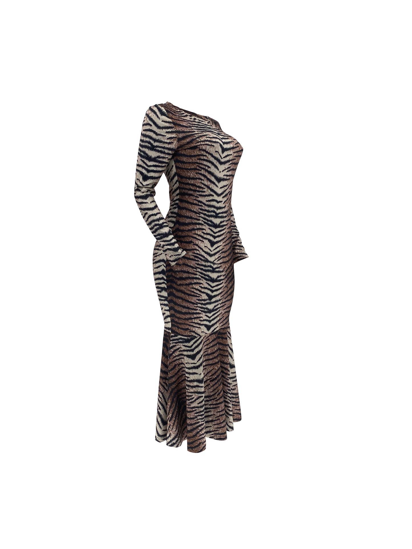 Leopard Print Crew Neck Dress, Elegant Long Sleeve Slim Dress For Spring & Fall, Women's Clothing