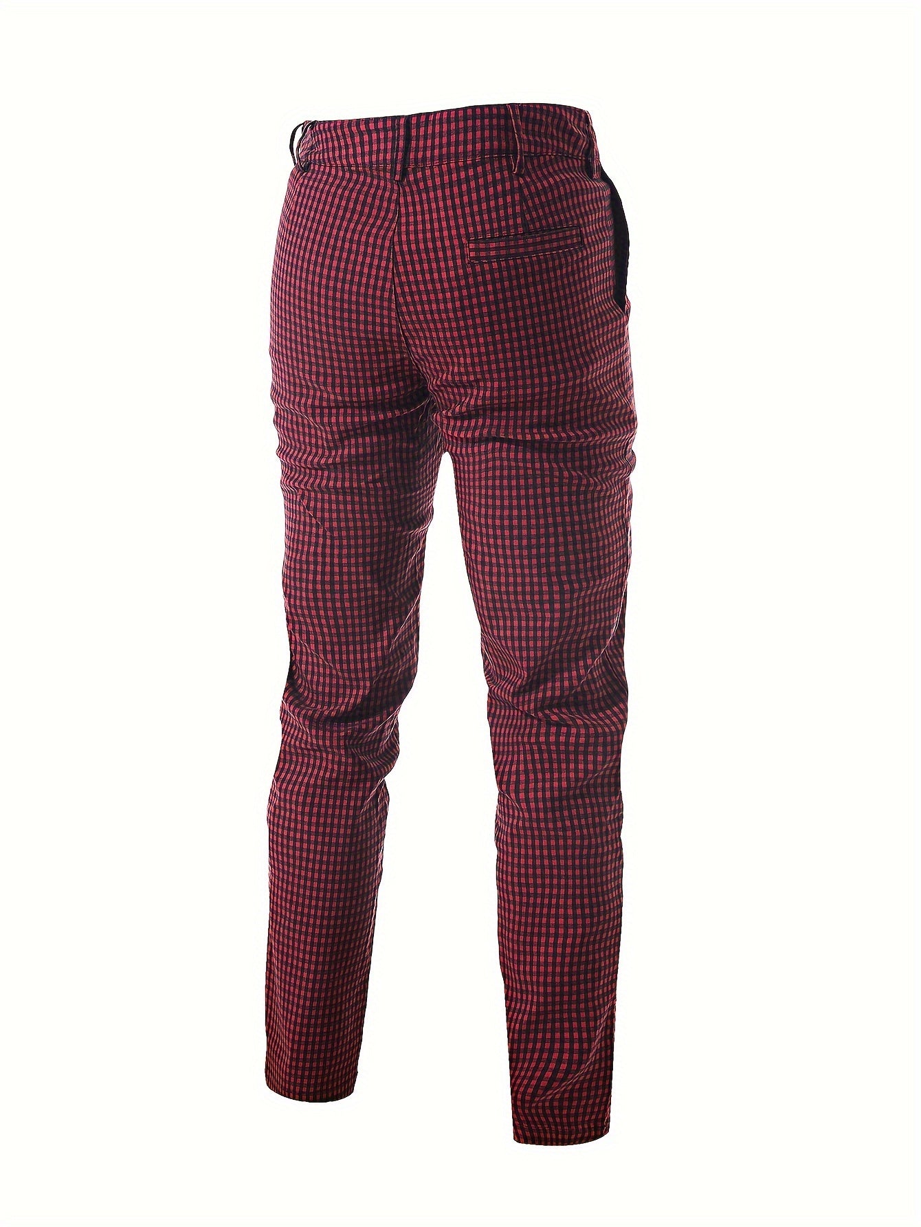 Men's Elegant Plaid Pants Viscose Blend Regular Fit Button Fly Trousers with Slight Stretch - All-Season Business Casual Long Length Anti-Wrinkle Party Dress Pants