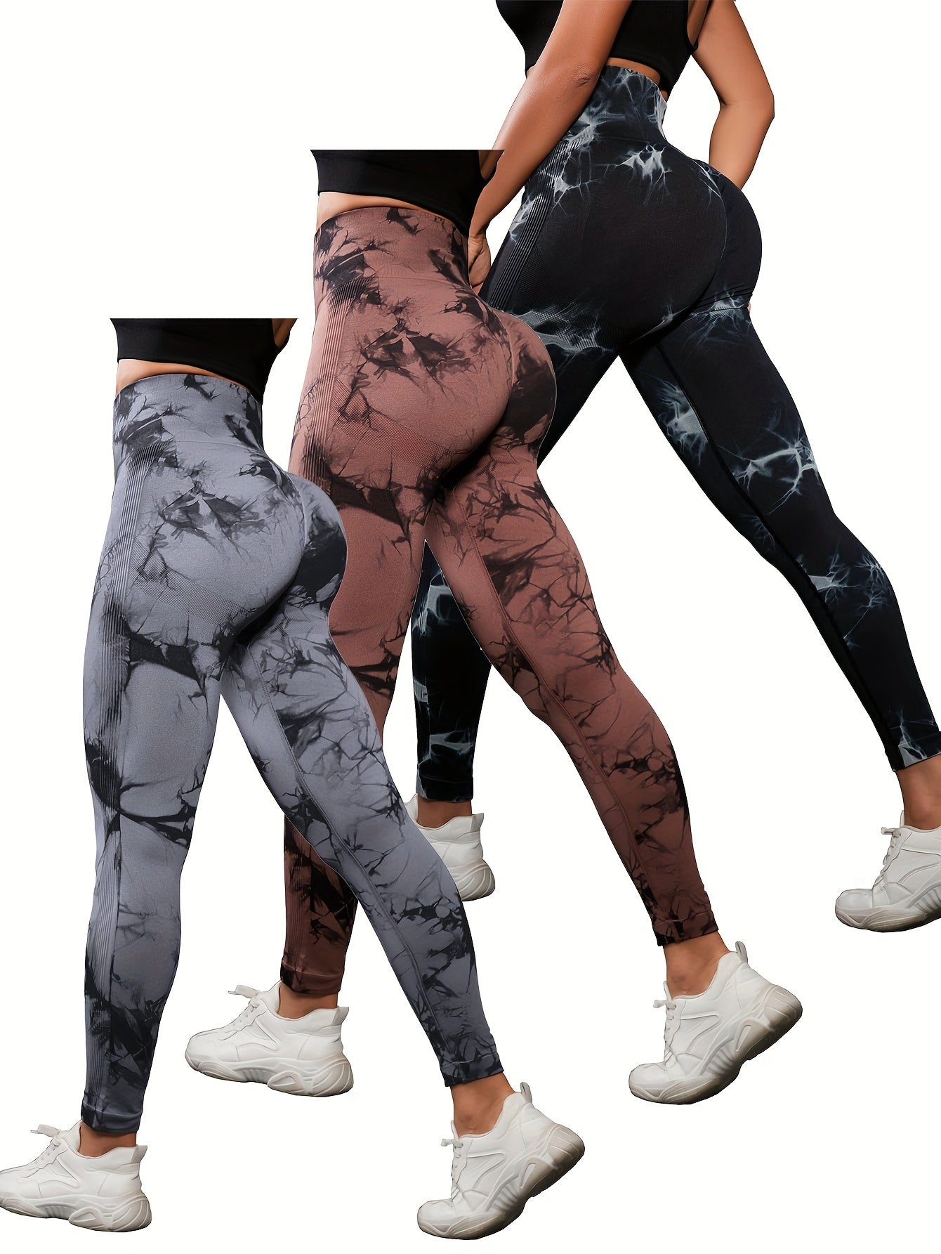 3pcs Tie Dye High Waist Sports Leggings, Running Workout Fitness Yoga Tight Pants, Women's Leggings