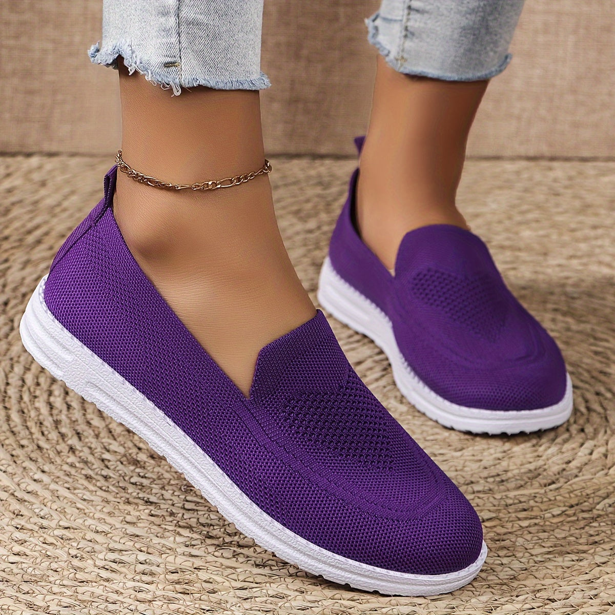 Women's Heart Knitted Loafers, Platform Slip On Soft Sole Walking Shoes, Low-top Breathable Daily Footwear