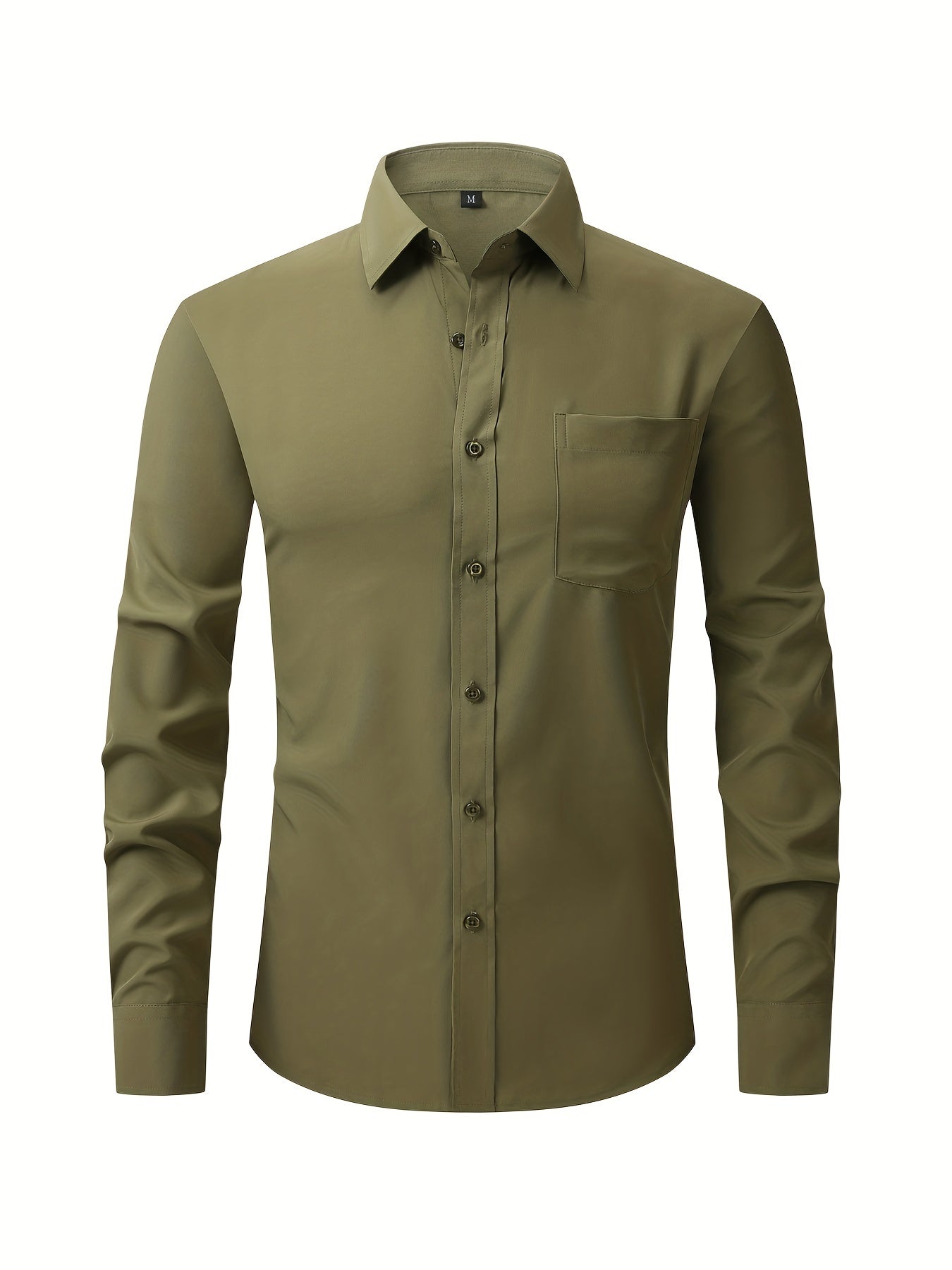 Men's Formal Classic Design Button Up Shirt With Chest Pocket, Male Clothes For Spring And Fall Business Occasion