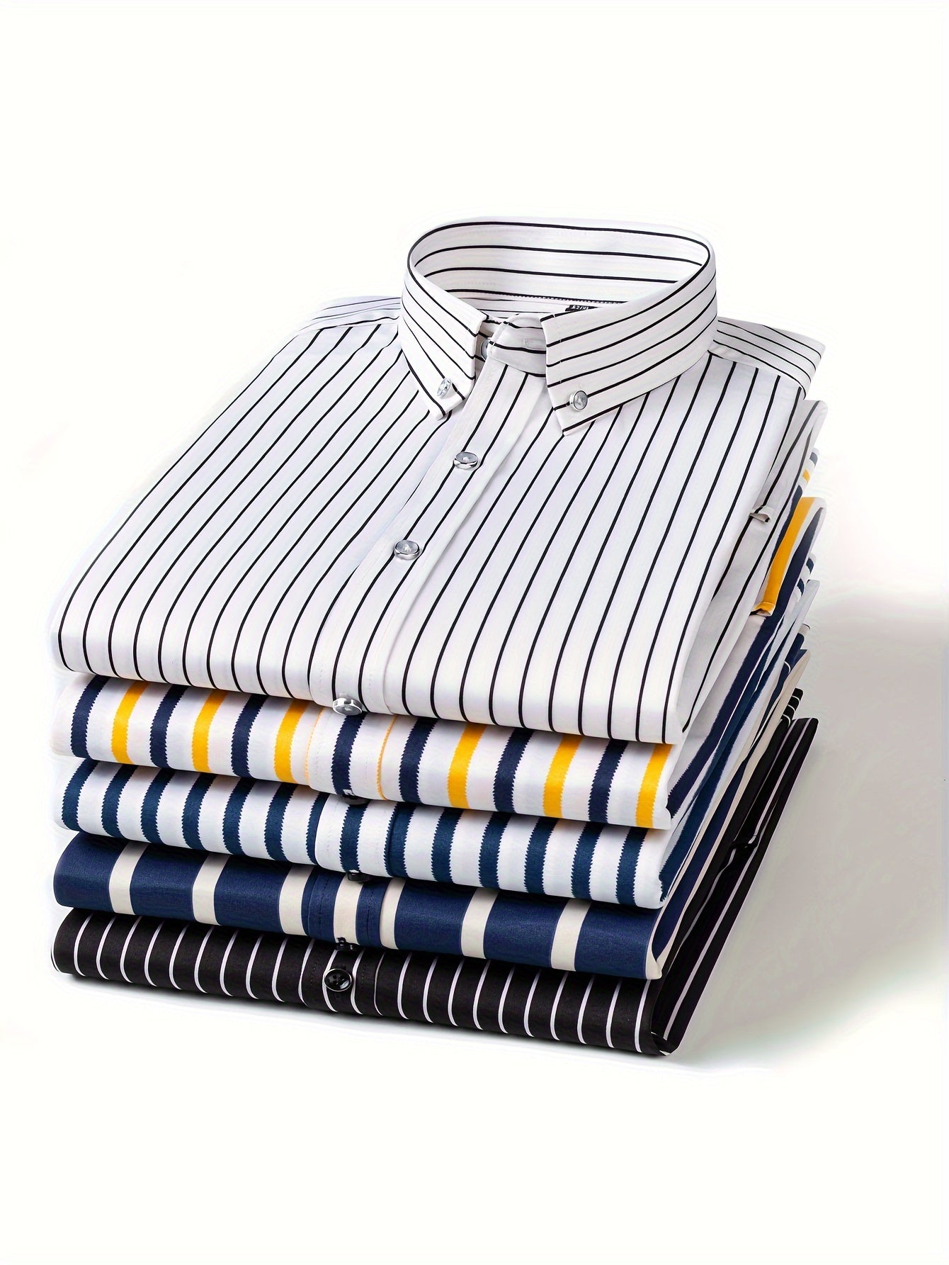 Men's Classic Casual Vertical Striped Slim Fit Long Sleeve Dress Shirts