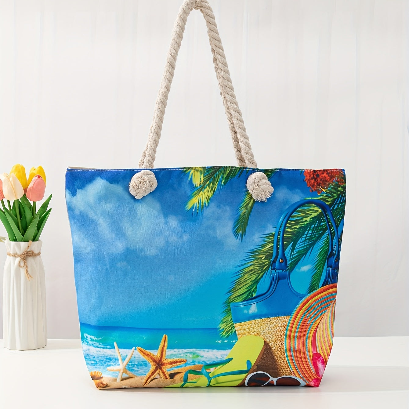 Ethnic Style Beach Tote Bag with Double Handles for Women - Fashionable and Spacious Bag for Beach Essentials