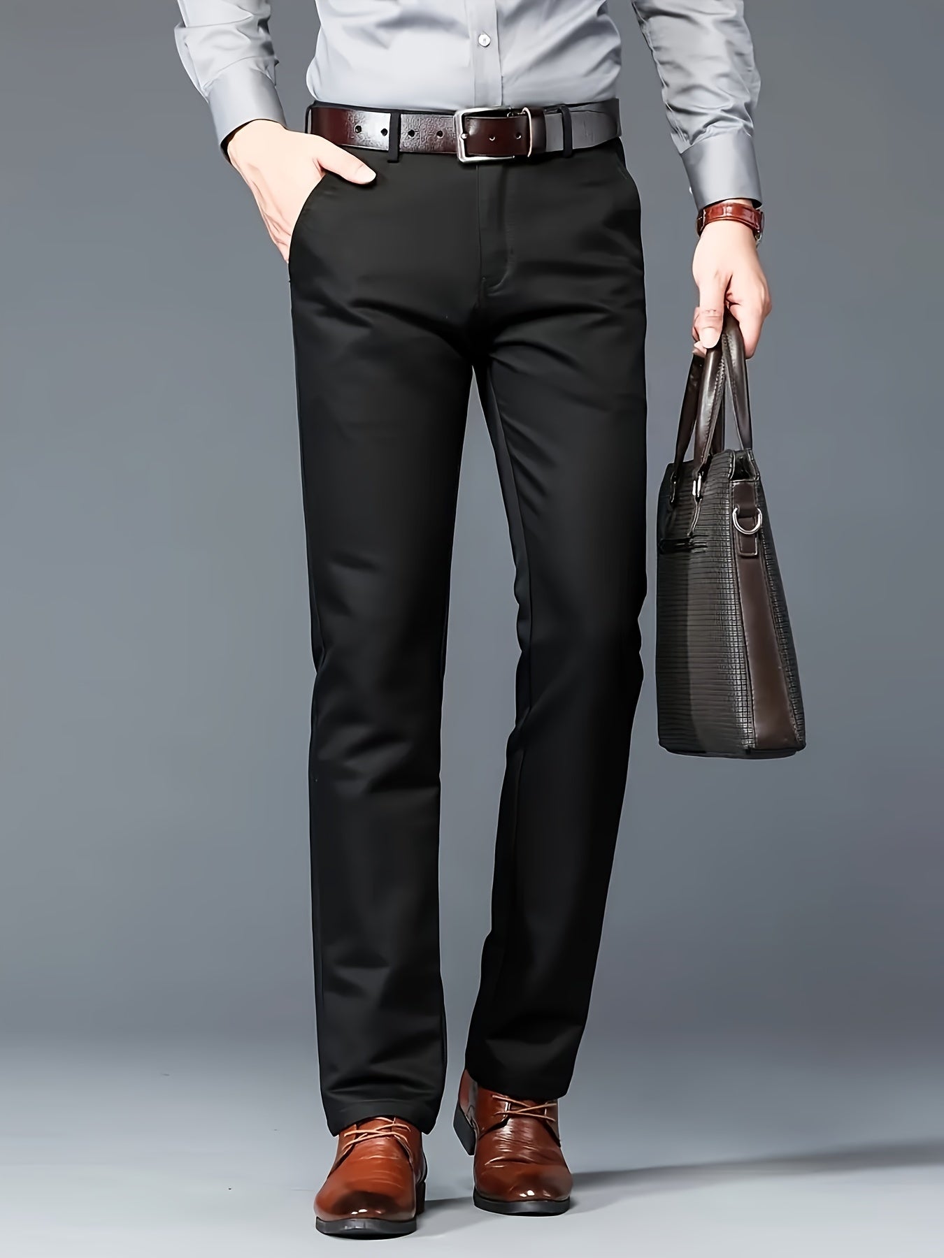 Solid Dress Pants For Men, Lightweight And Comfy Regular Fit And Cuffed Pants For All Seasons Business And Casual Wear