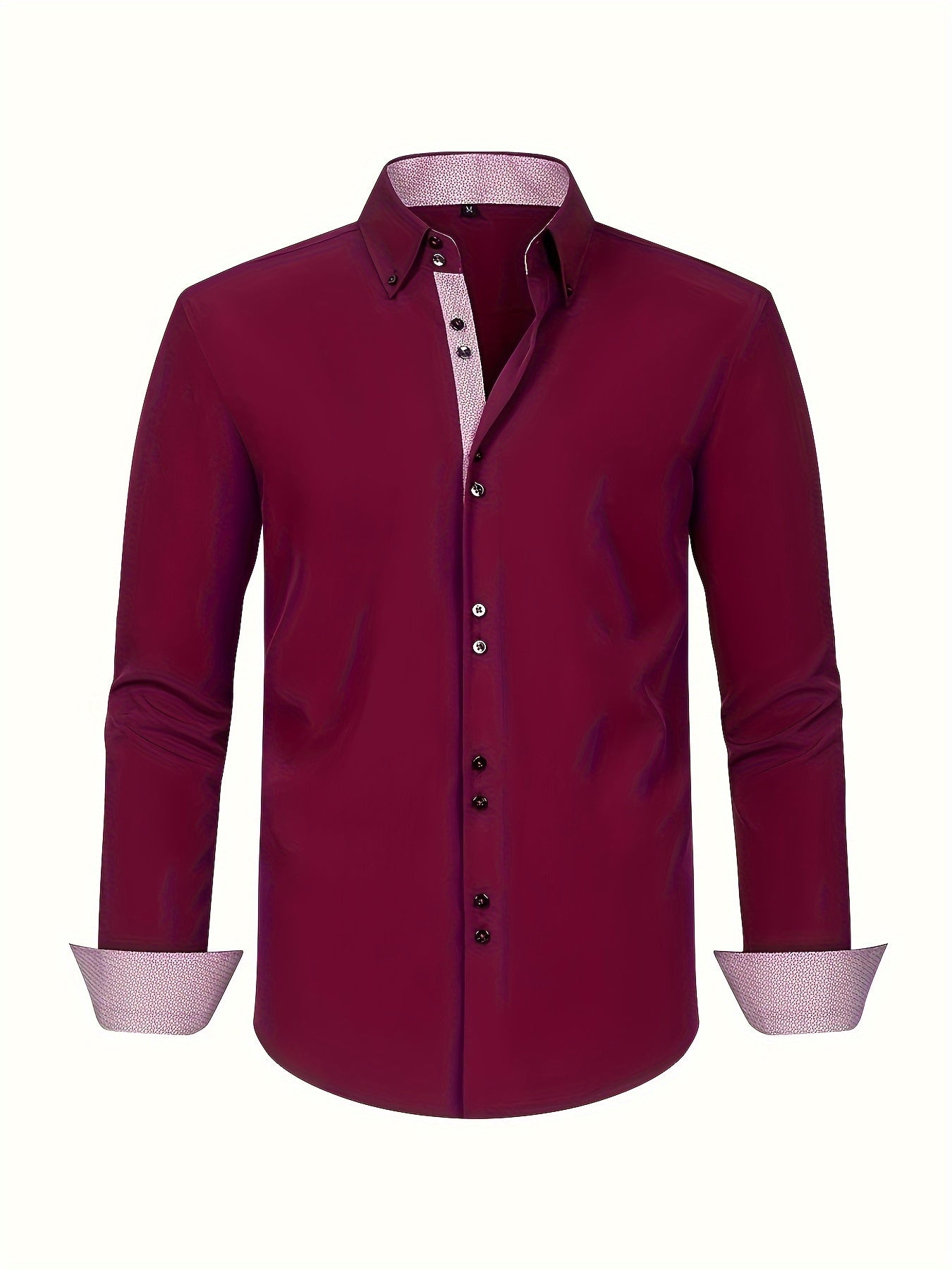 Elegant Formal Men's Long Sleeve Button Up Shirt For Spring Fall, Business Meeting Occasions, Mature Style