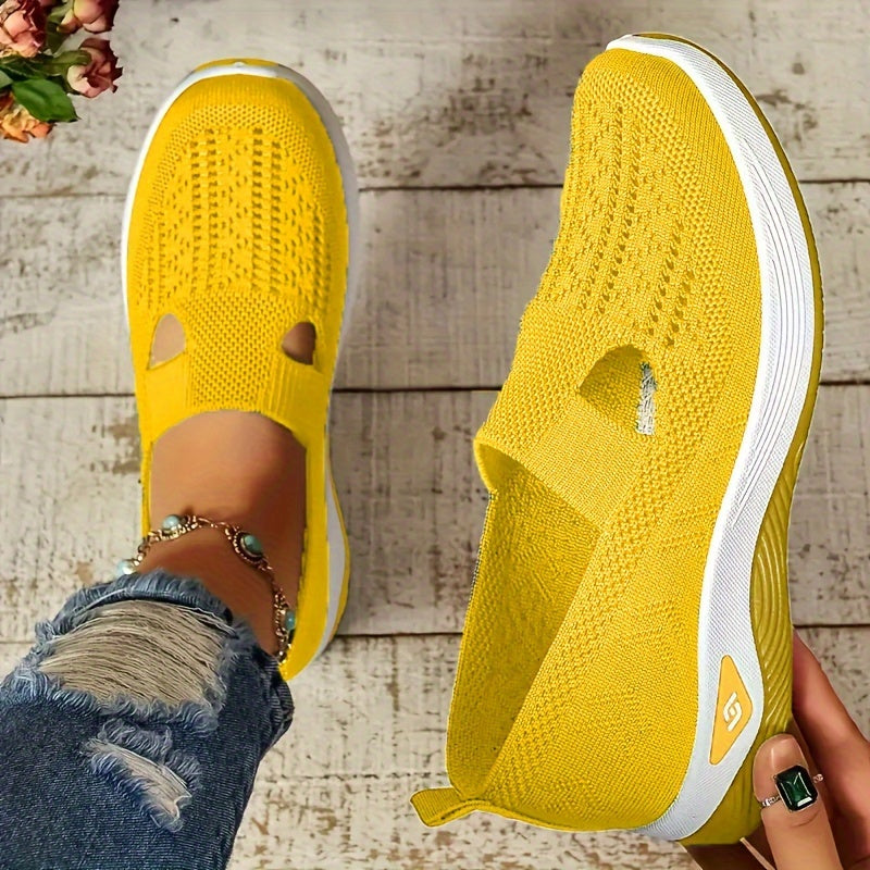 Womens Lightweight Knit Cut-out Sneakers - Ultra-Casual, Exceptionally Breathable Sports sole, Easy Slip-On Shoes with Super Lightweight Construction and Flat Heel for Comfort - Perfect for Outdoor Walking and Casual Strolls