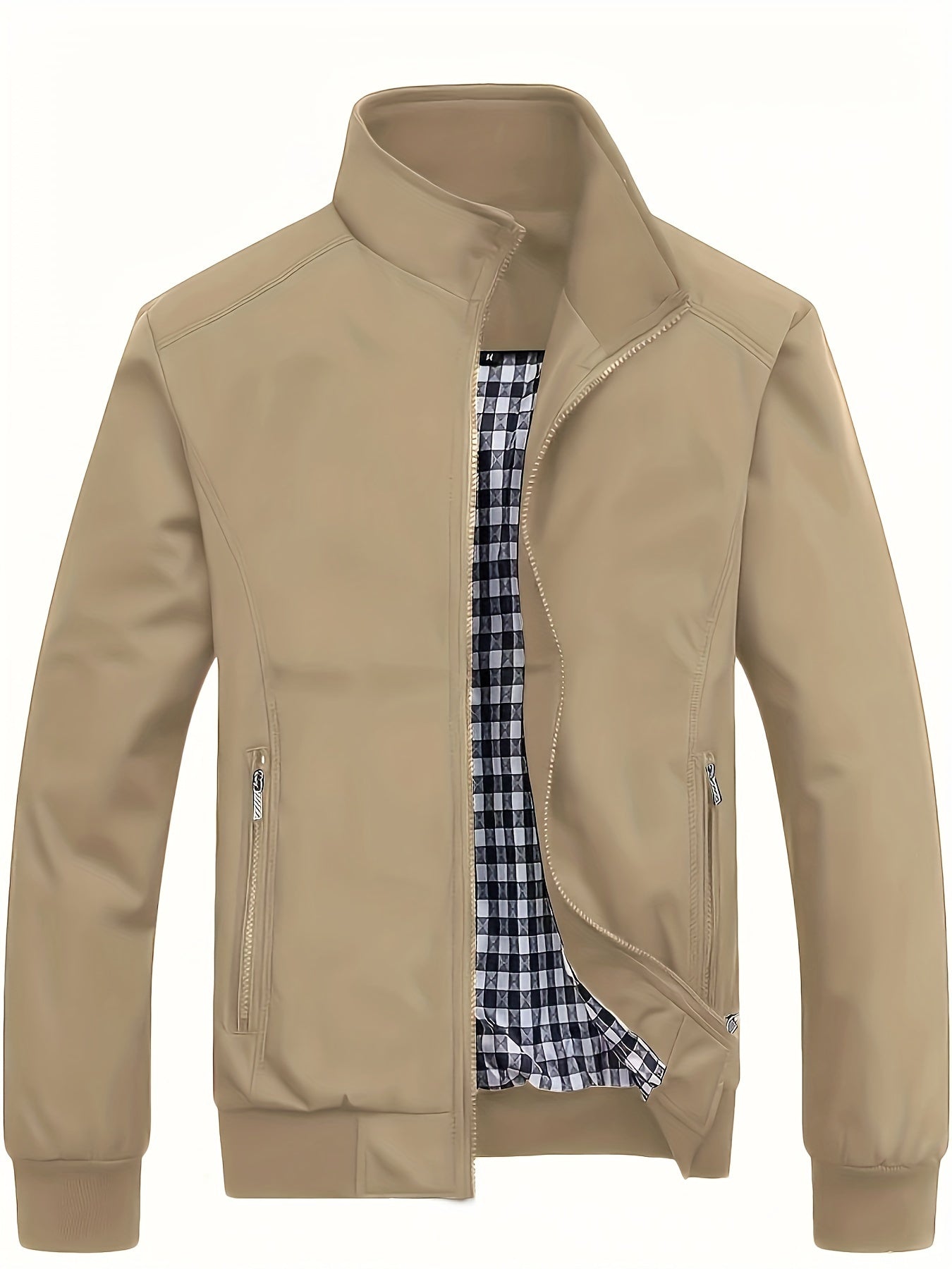 Solid Stand Collar Jacket For Men, Fashion Casual Zip-up Jacket For Spring Fall