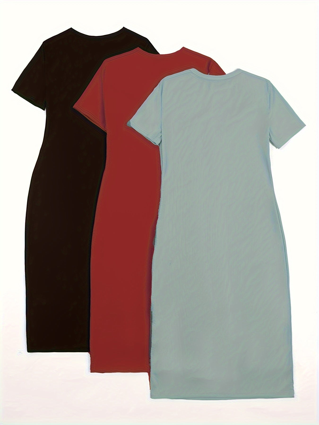 Simple T-shirt Dress 3 Pack, Casual Crew Neck Short Sleeve Dress, Women's Clothing