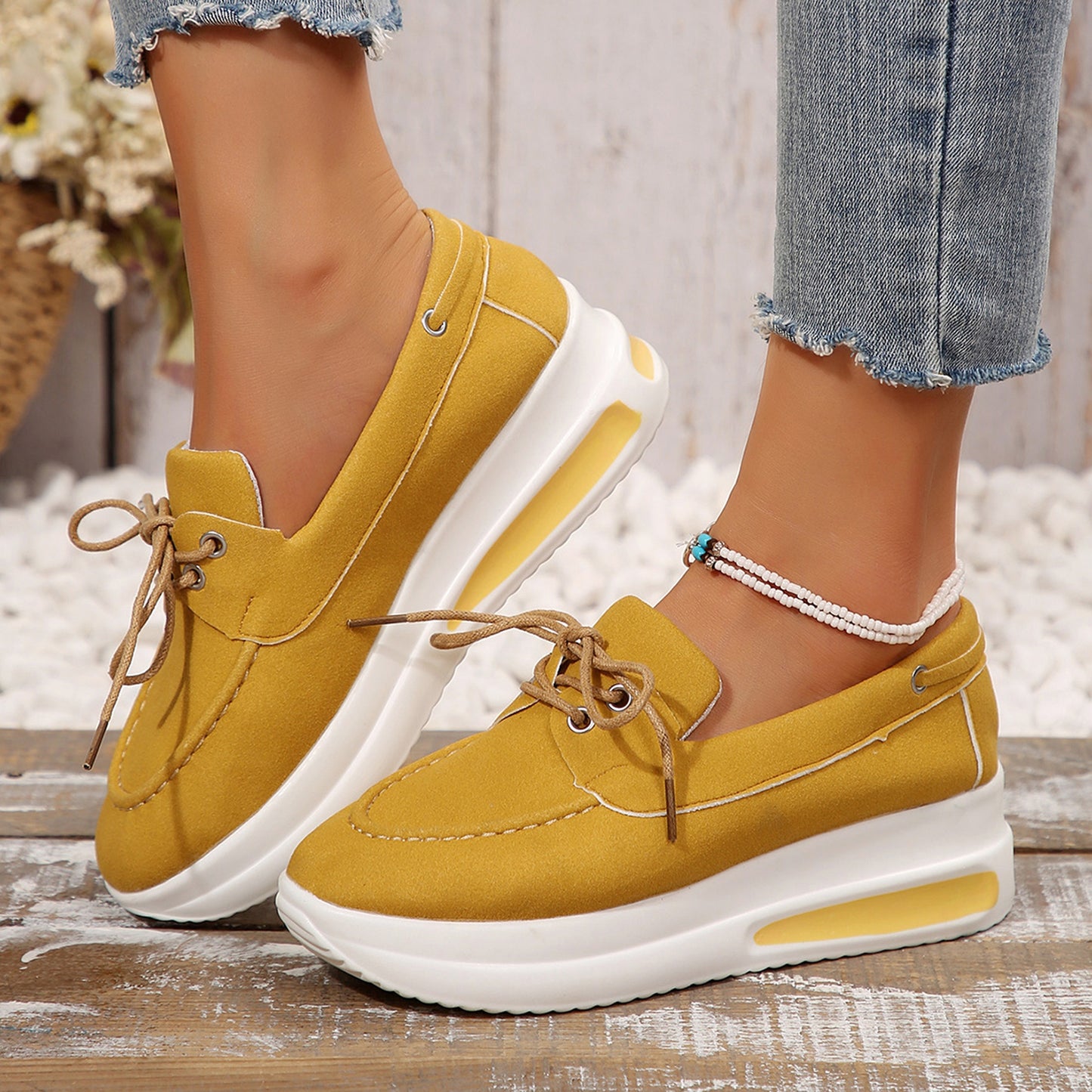 Women's Casual Sneakers Daily Casual Shallow Mouth Middle Heel Muffin Heel Women's Casual Single Shoes