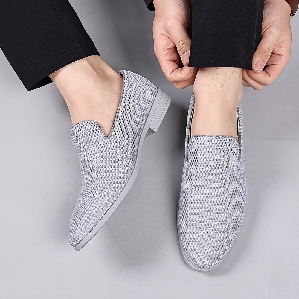 Plus Size Men's Solid Colour Breathable Sock Loafer Shoes, Comfy Non Slip Durable Rubber Sole Formal Shoes, Middle Aged Men's Footwear, Summer