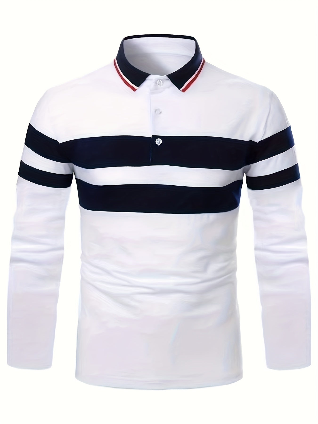 Casual Men's All-match Color Block Long Sleeve Lapel Golf Shirt, Spring Fall Sports