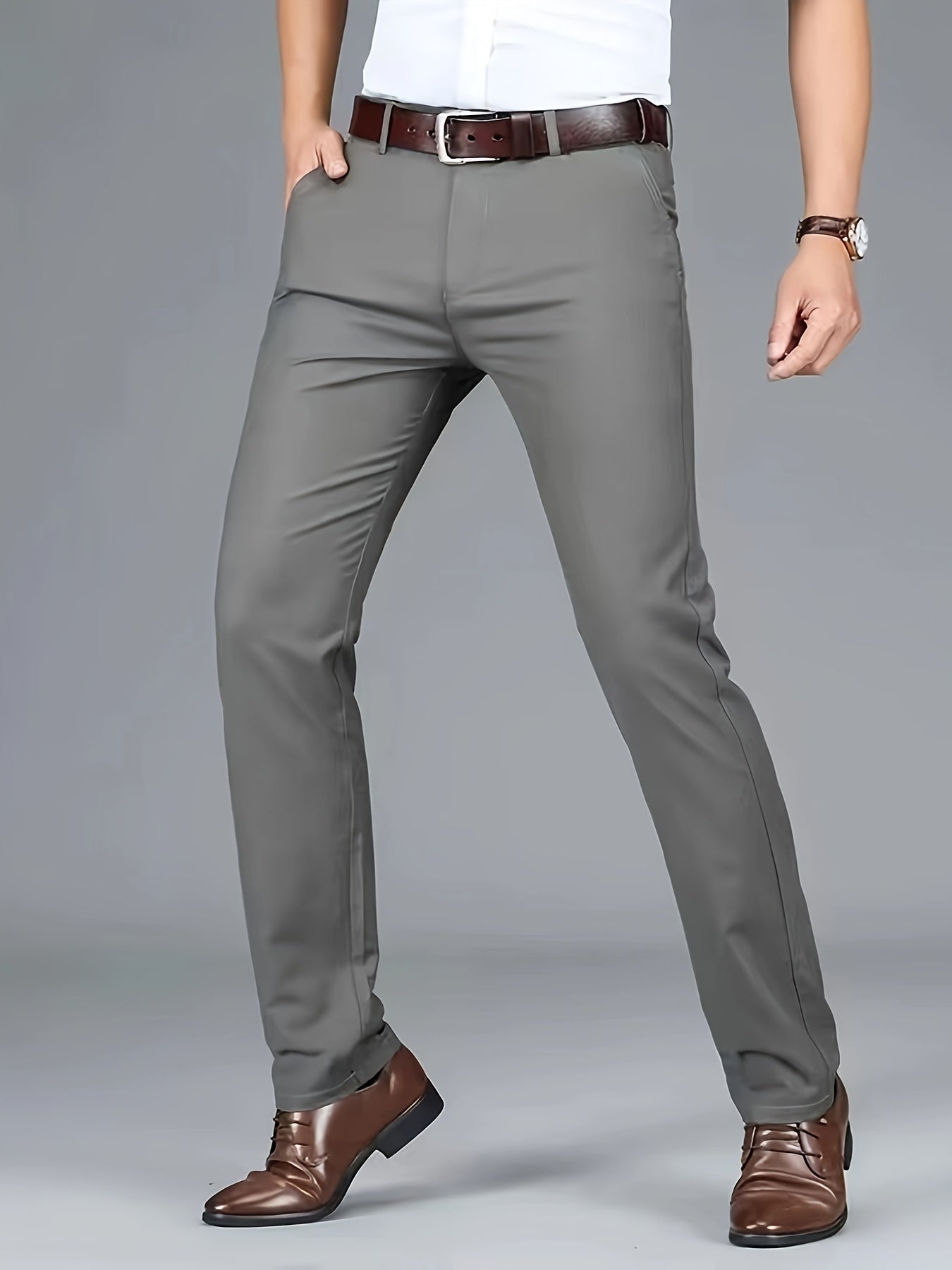 Men's Solid Business Slacks, Versatile Draping Trousers For Men, Light Business Style