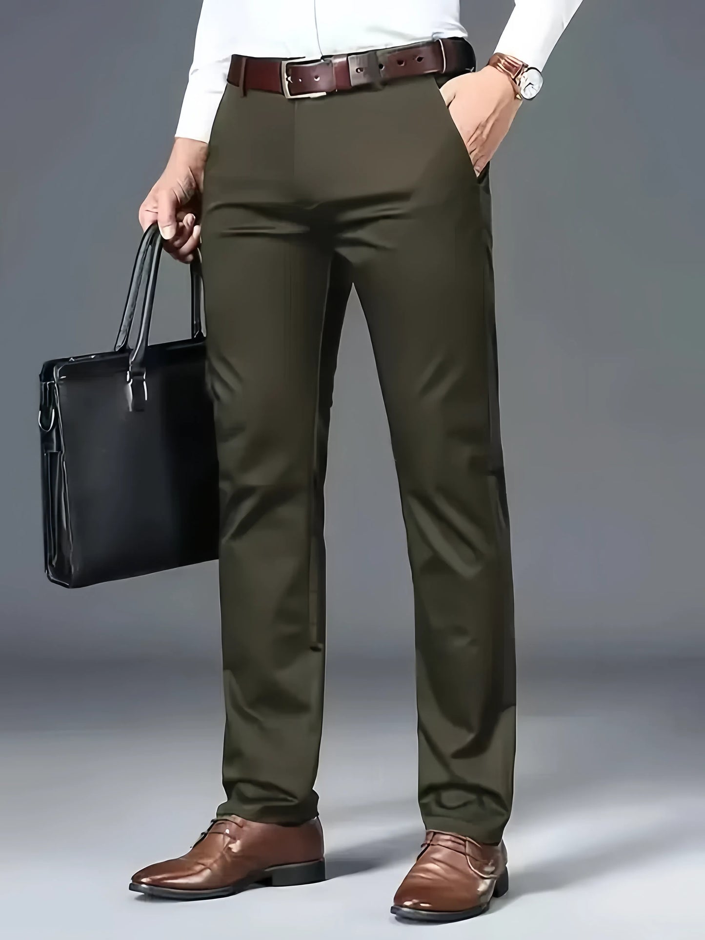 Solid Dress Pants For Men, Lightweight And Comfy Regular Fit And Cuffed Pants For All Seasons Business And Casual Wear