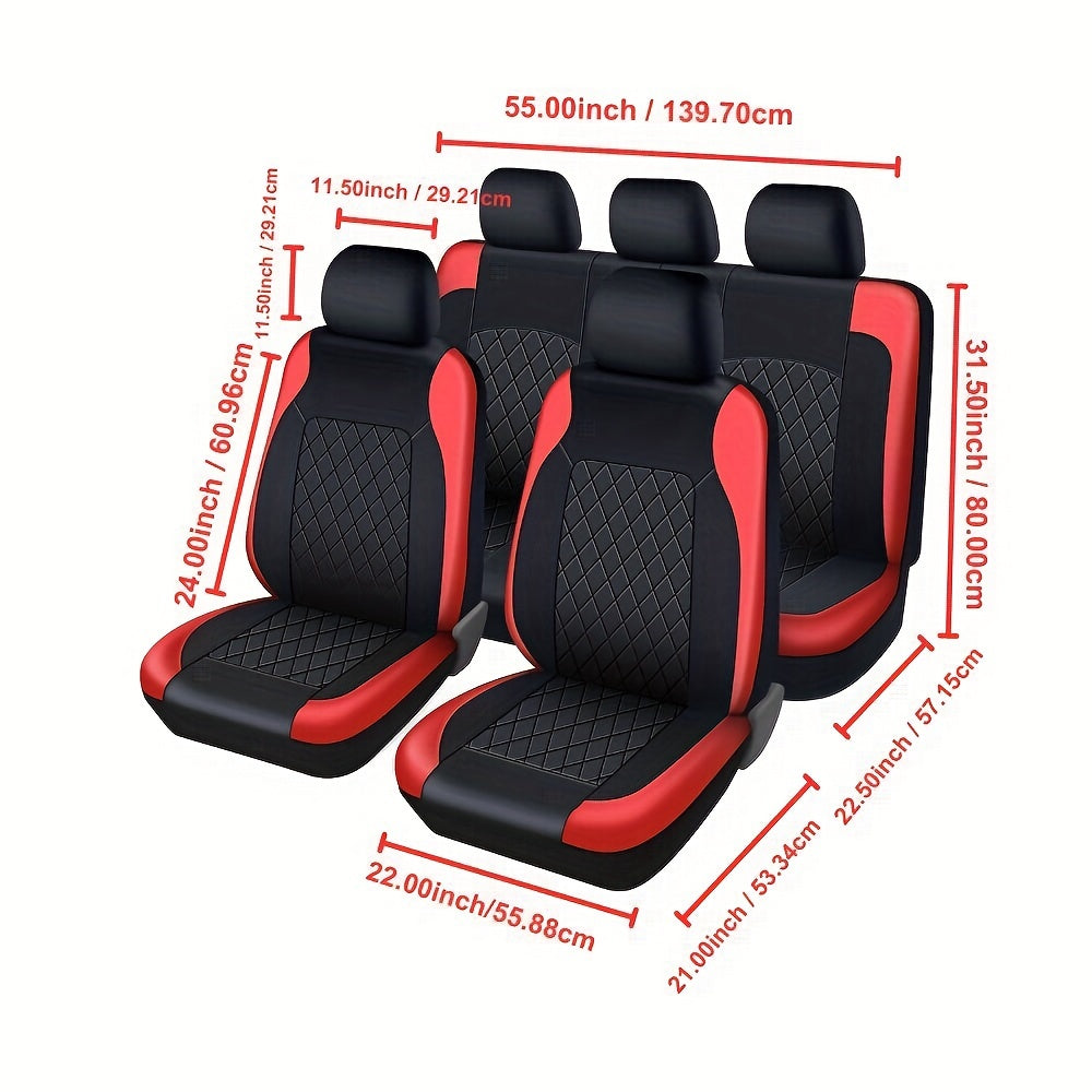 Universal 5 Seater PU Leather Car Seat Covers Complete Set, Anti-Slip Cushion Protector For Most Sedans