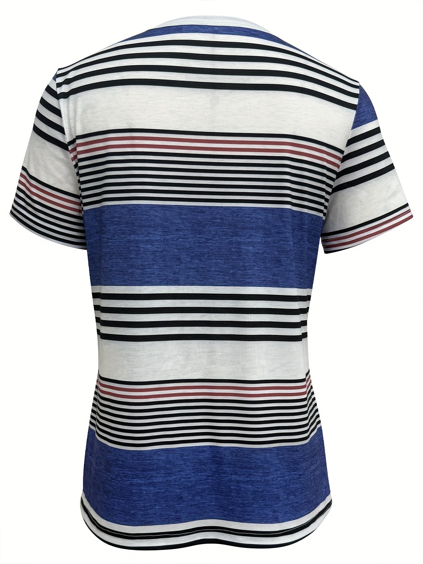 Striped Print Short Sleeve T-shirt, Casual Button Front Crew Neck Top For Spring & Summer, Women's Clothing