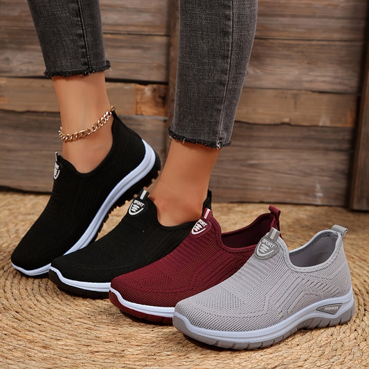 Women's Breathable Knit Sneakers, Casual Slip On Outdoor Shoes, Comfortable Low Top Shoes