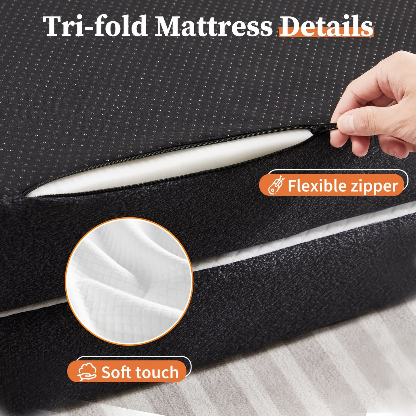 Folding Mattress, 4 inch Tri-Fold Memory Foam Mattress, Foldable Mattress Topper with Washable Cover, Foldable Guest Bed, Travel Mat