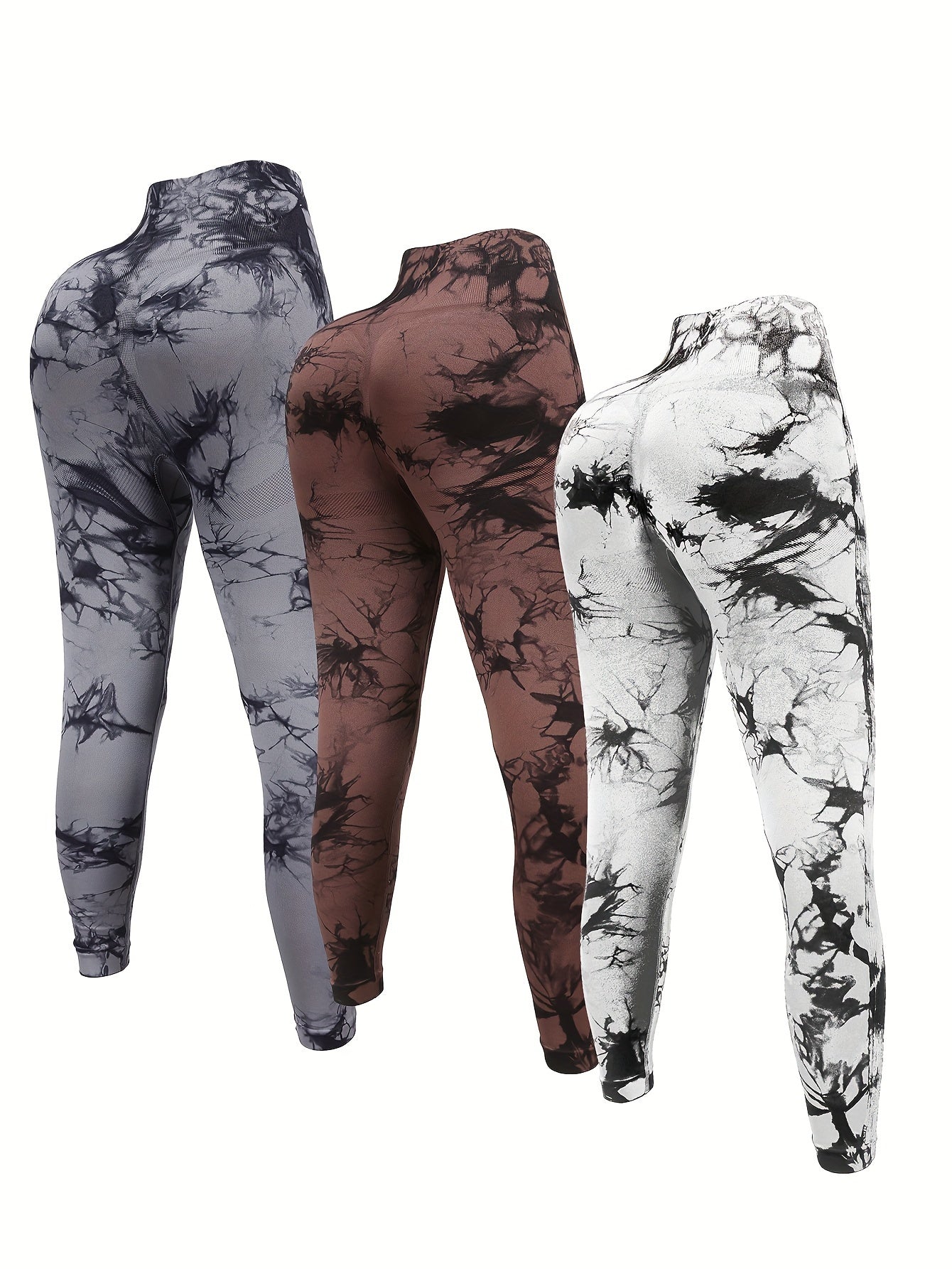 3pcs Tie Dye High Waist Sports Leggings, Running Workout Fitness Yoga Tight Pants, Women's Leggings