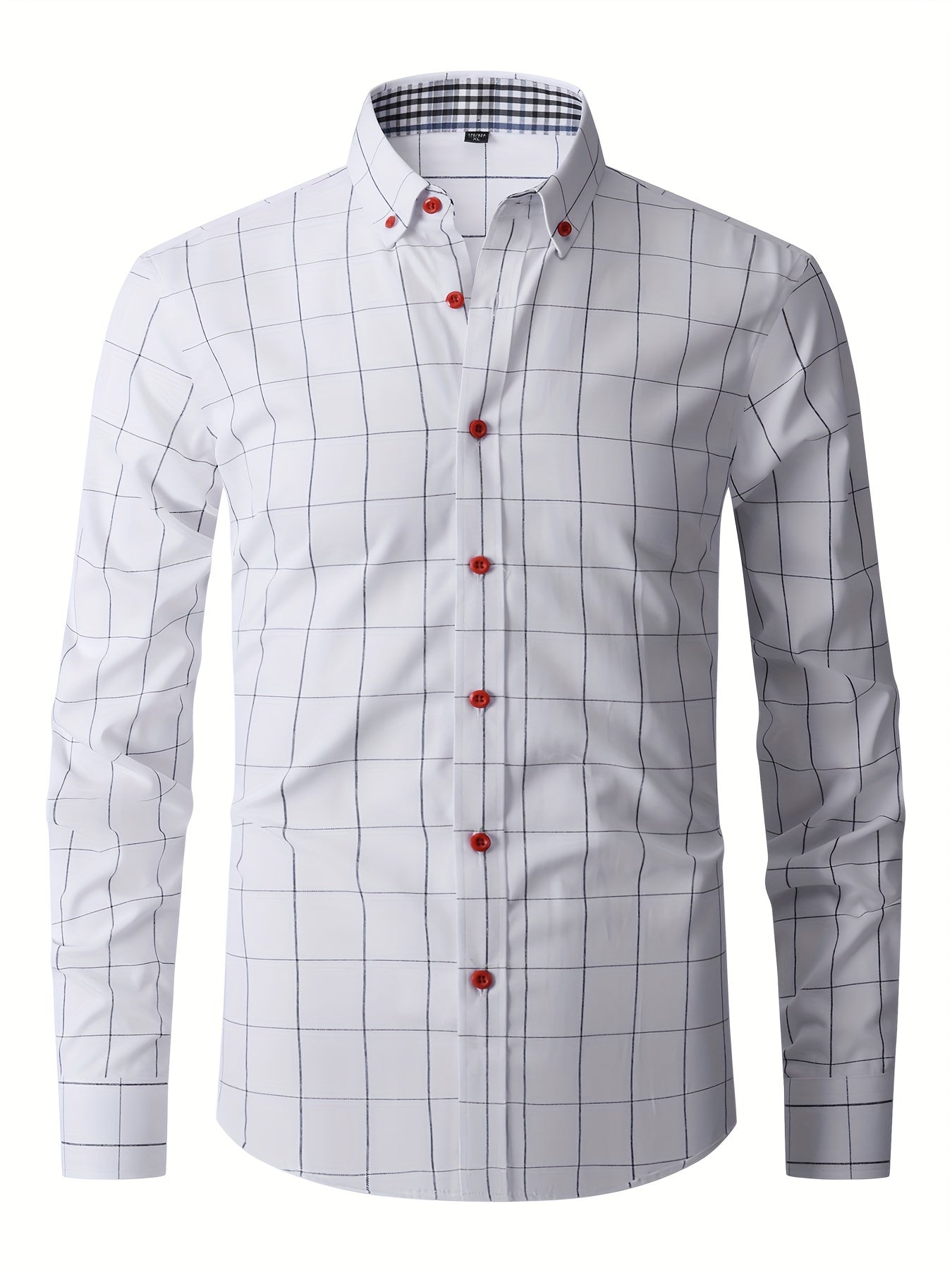 Men's Plaid Design Dress Shirts, Long Sleeve Casual Button Down Shirt For Formal Occasions