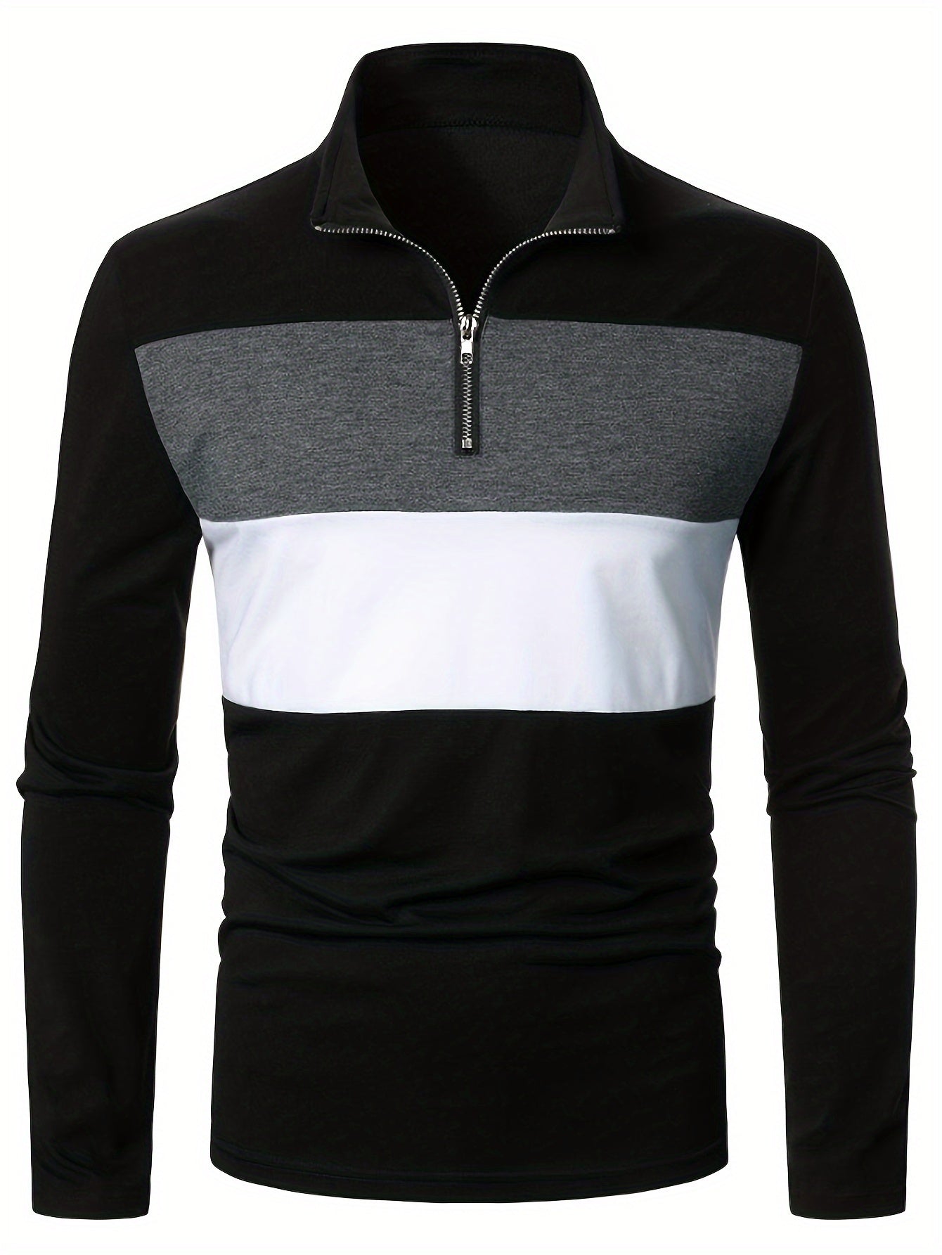 Men's Color Matching Golf Shirt, Casual Breathable Half Zipper Long Sleeve Shirt For Spring Fall Outdoor Activities