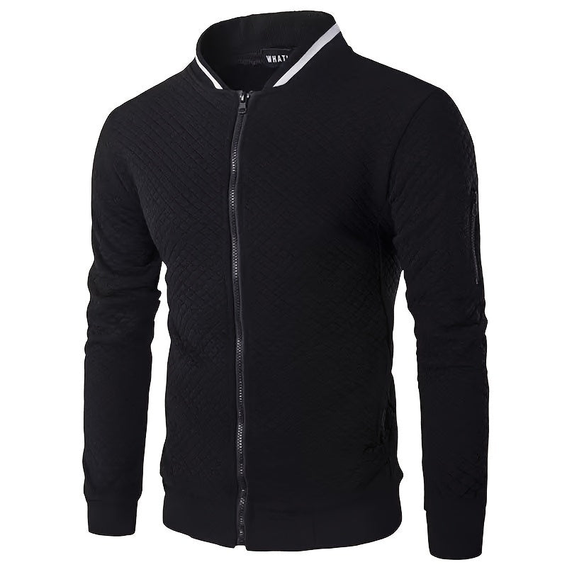 Men's Casual Fleece-Lined Jacket - Warm, Stylish Zip-Up with Stand Collar for Fall/Winter