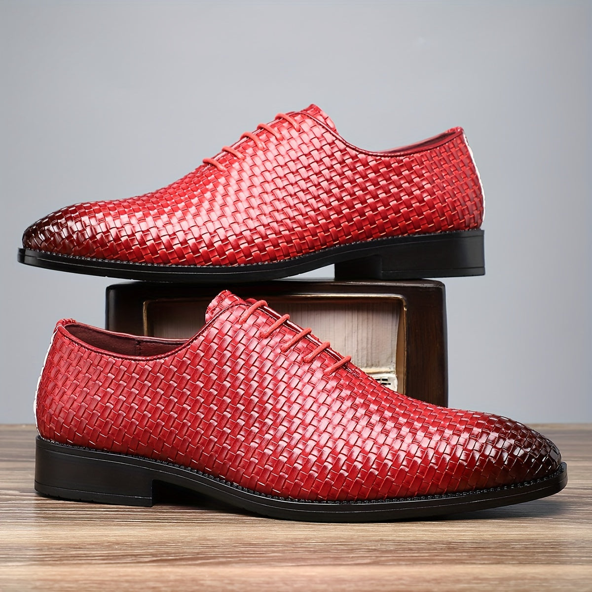 Men's Burnished Toe Derby Shoes, Lace-up Dress Shoes For Wedding Party And Formal Occasions