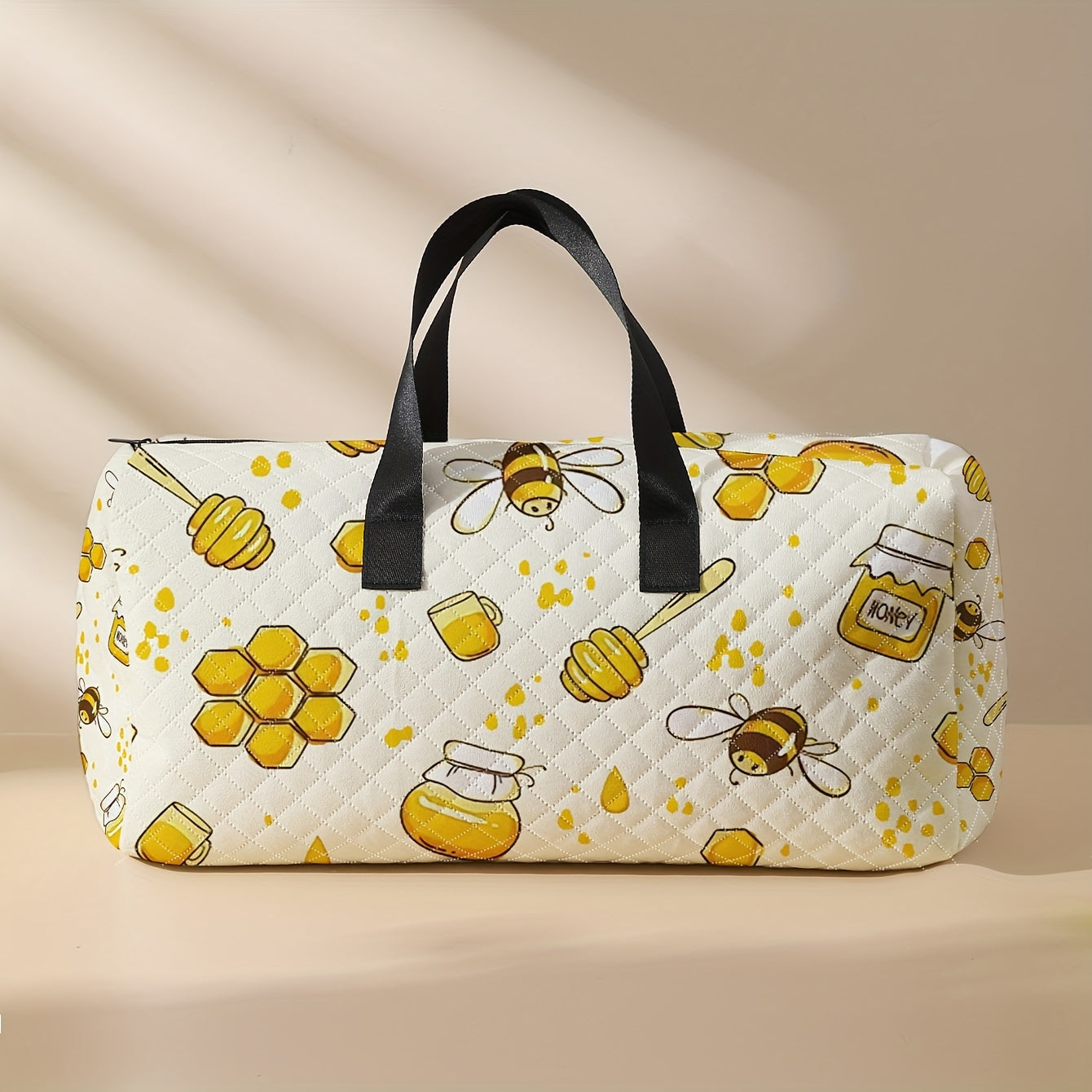 Foldable Large Capacity Travel Tote Bag With Bee And Honey Pattern, Tote Bag With Shoe Compartment, Stylish Messenger Bag, Overnight Luggage Bag, Suitable For Gym, Yoga