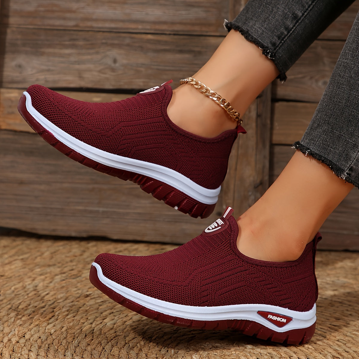 Women's Breathable Knit Sneakers, Casual Slip On Outdoor Shoes, Comfortable Low Top Shoes