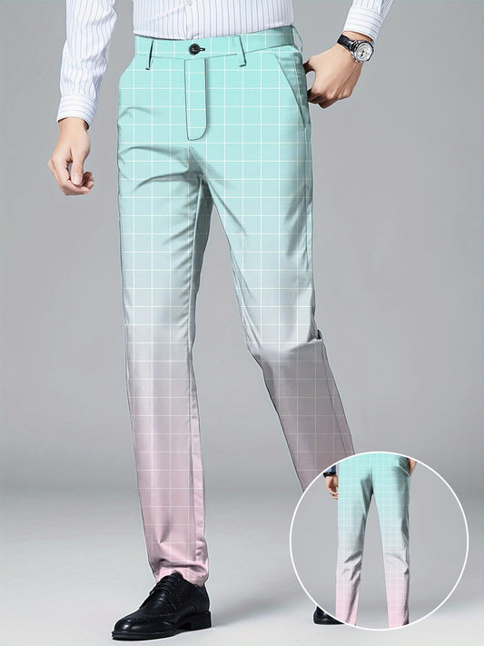 Men's Gradient Color Suit Pants With Pockets, Dress Pants For Party Wedding Outdoor