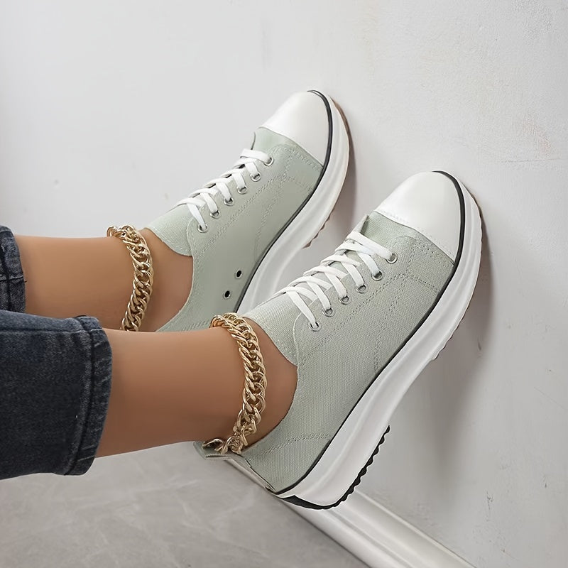 Women's Solid Color Casual Sneakers, Lace Up Soft Sole Platform Walking Shoes, Low-top Canvas Shoes