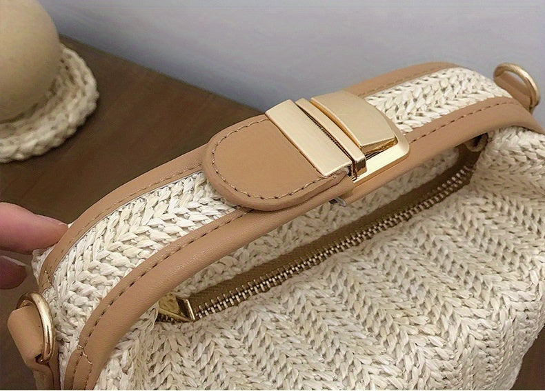 Mini Straw Woven Handbags, Fashion Braided Crossbody Bag, Portable Travel Beach Bag For Holiday