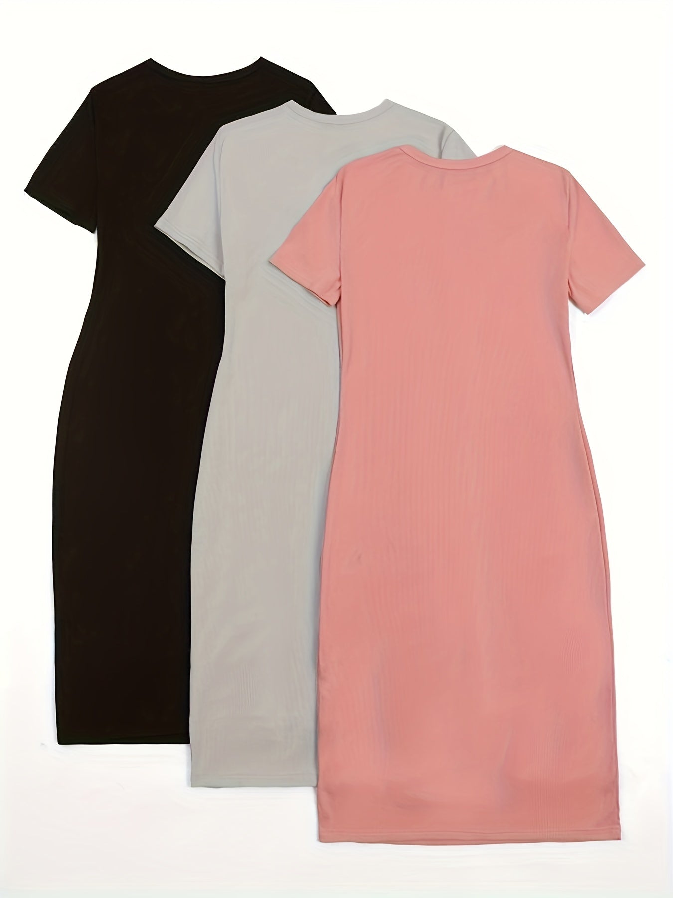 Simple T-shirt Dress 3 Pack, Casual Crew Neck Short Sleeve Dress, Women's Clothing