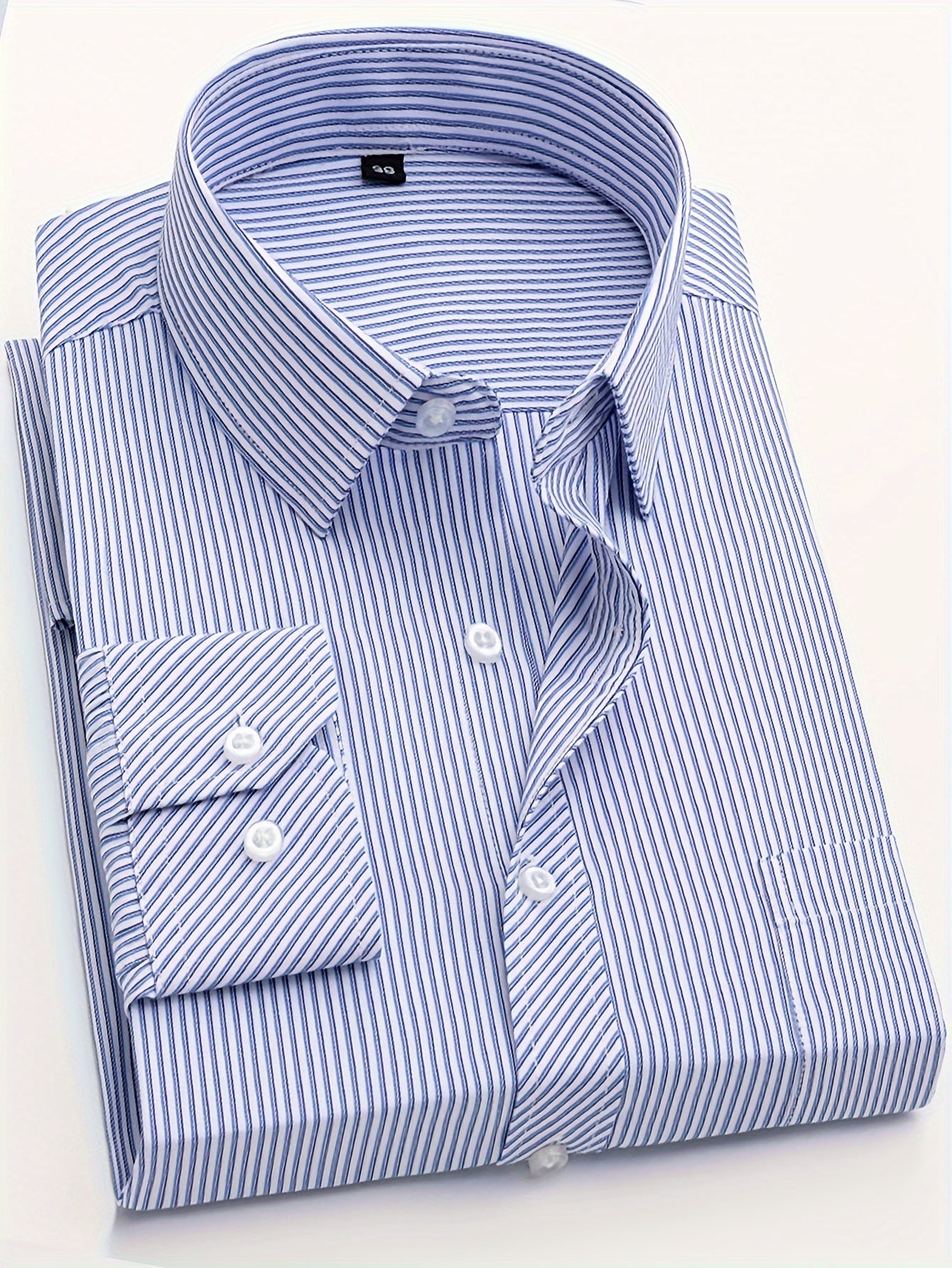 Men's Classic Striped Long Sleeve Shirt - Casual & Business Style, Polyester, Non-Stretch Fabric, Button Detail