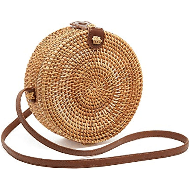 Small Round Straw Bag, Women's Simple Casual Crossbody Bag Versatile Straw Shoulder Bag