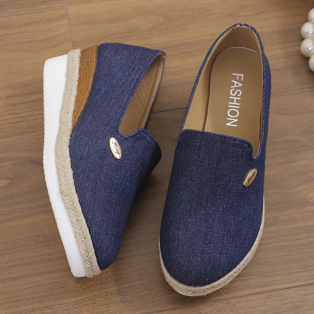 Women's Casual Canvas Slip-On Wedge Shoes, Fashion Comfort Platform Loafers, Breathable Outdoor Walking Shoes