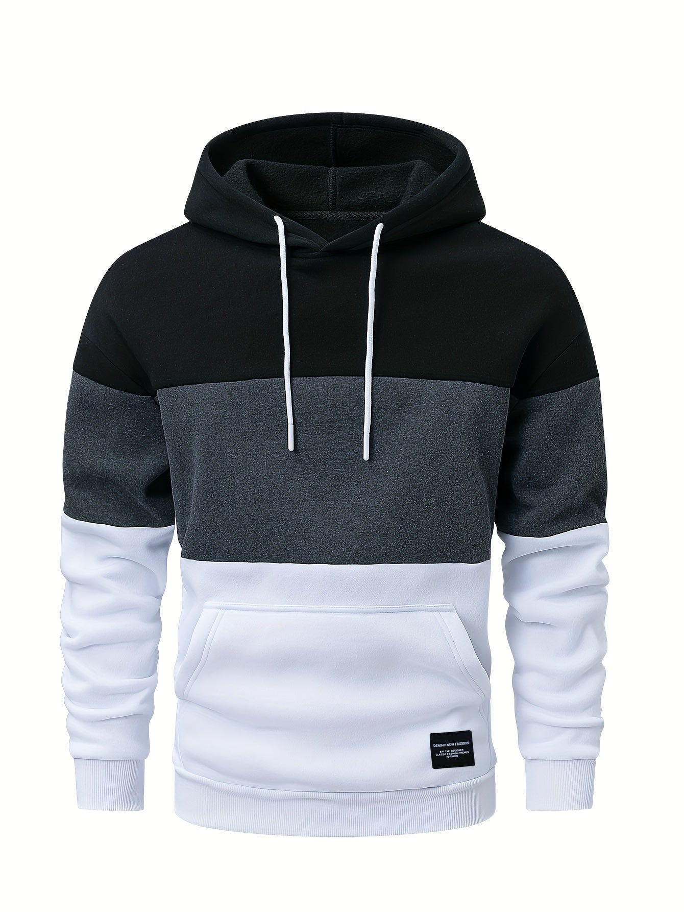 Men's Hooded Color Block Pattern Long Sleeve Sweatshirt With A Kangaroo Pocket, Casual And Chic Hoodie For Outdoors Wear