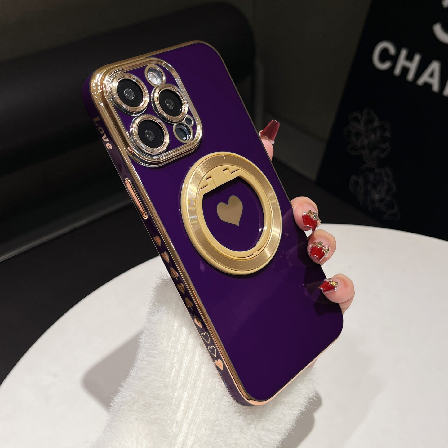 Electroplated Heart-shaped Solid Color Stand For Phone Case Suitable For IPhone 15Promax/15/15Pro/15plus/14Promax/14Pro/14/14plus/13Promax/13Pro/13/12Promax/12Pro/12 Protective Case