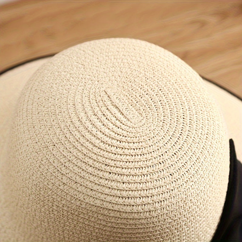 Black Bowknot Straw Hat Elegant Solid Coor French Style Sun Hats Trendy Travel Beach Hats For Women daily uses Summer Outdoor