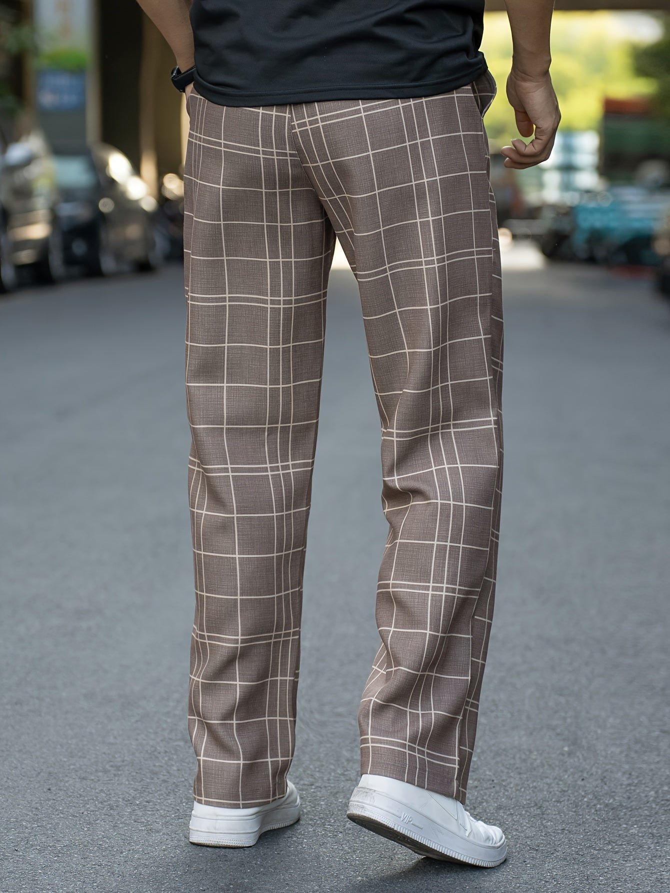 Men's Vintage-Inspired Plaid Dress Pants - Loose Fit, Straight Leg, Polyester, Non-Stretch Fabric for All Seasons