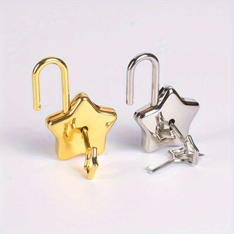 1pc Cute Star Padlock, Metal Lock With Keys