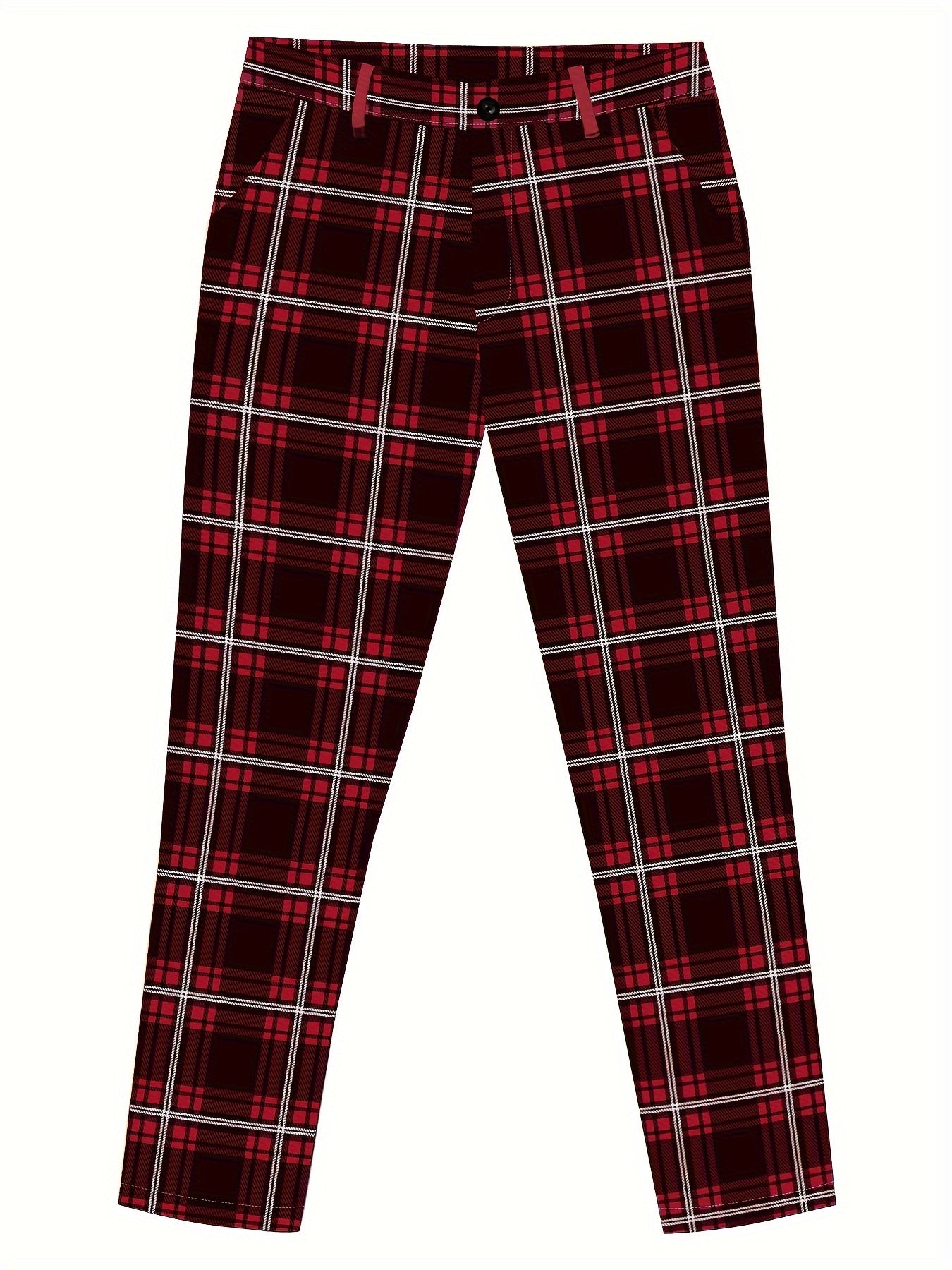 Men's Classic Fashion, Plaid Pattern Slim Fit And Cuffed Dress Pants, Chic Trousers For Business And Formal Occasions