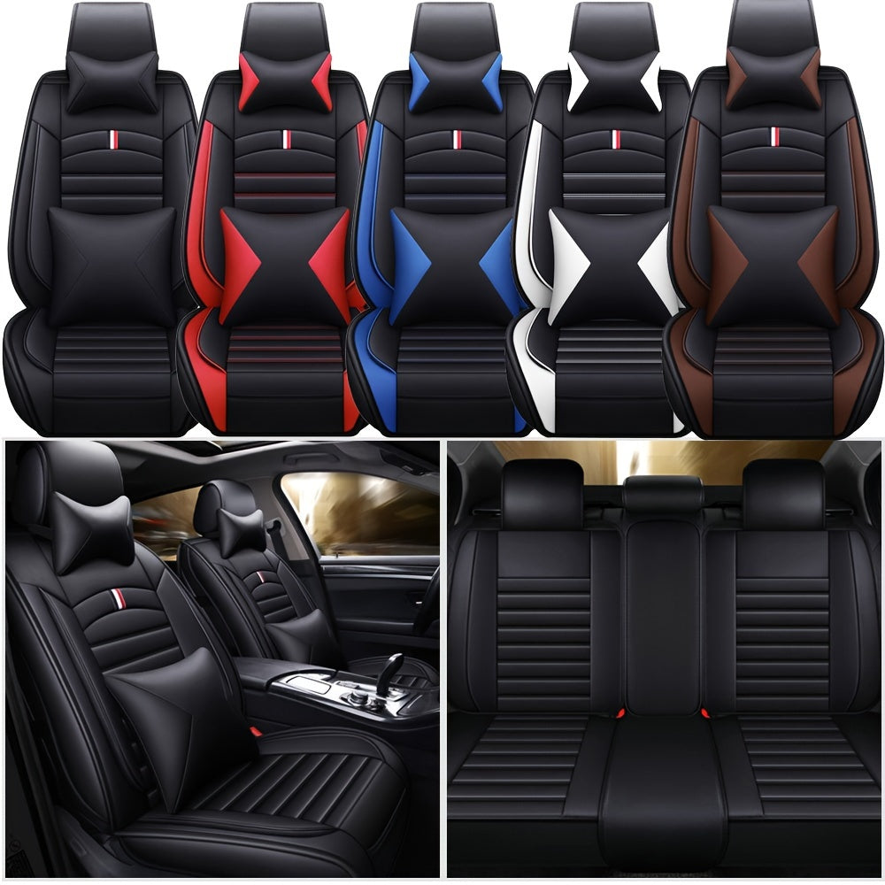 Luxury PU Leather Universal 5 Seats Car Seat Cover Full Set Cushion Protector With 4PC Pillows