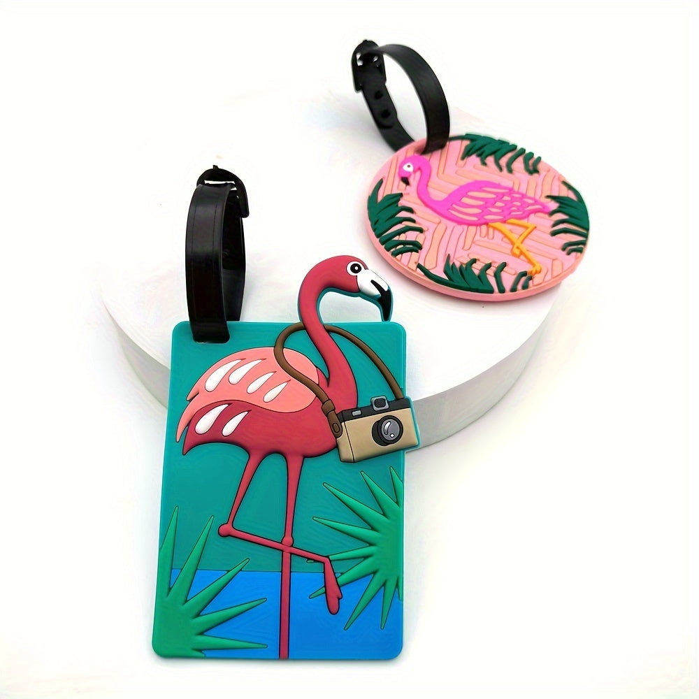 2pcs Creative Flamingo Luggage Tags, Travel Hanging Tag Identification Tag, Personal Item Boarding Tag, Travel Essential