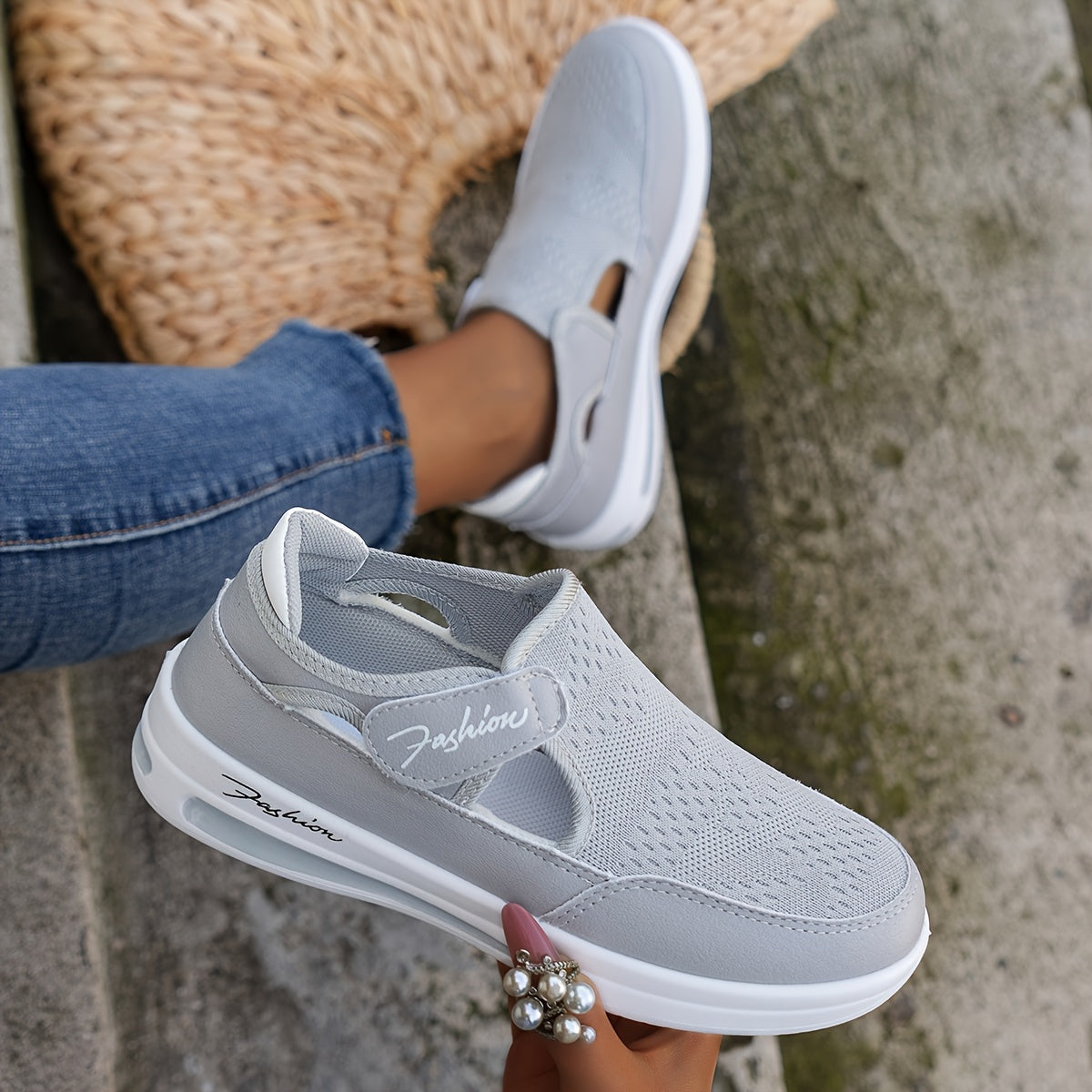 Women's Fashion Sneakers, Casual Breathable Mesh Flat Shoes, Comfortable Slip-on Shoes With Durable Sole