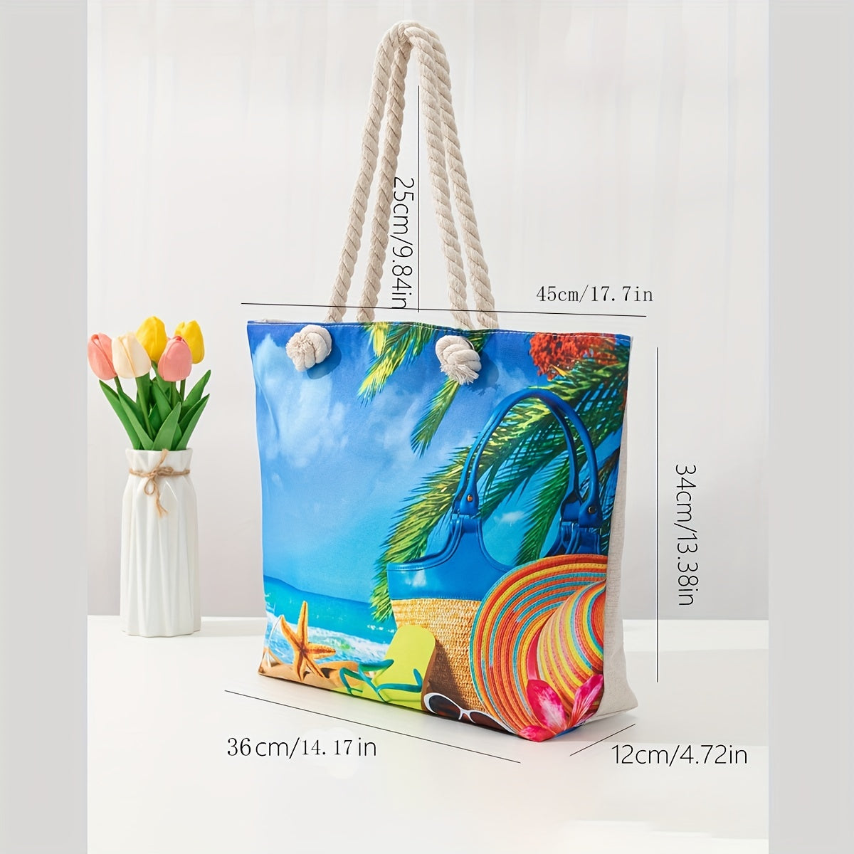 Ethnic Style Beach Tote Bag with Double Handles for Women - Fashionable and Spacious Bag for Beach Essentials